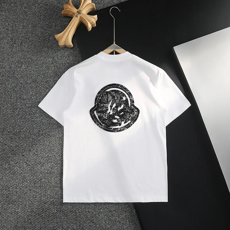 P180 MONCLER 2025 spring and summer new style, personalized denim embroidery, round neck short-sleeved T-shirt, fashionable men and women, S M L XL XXL five sizes black white