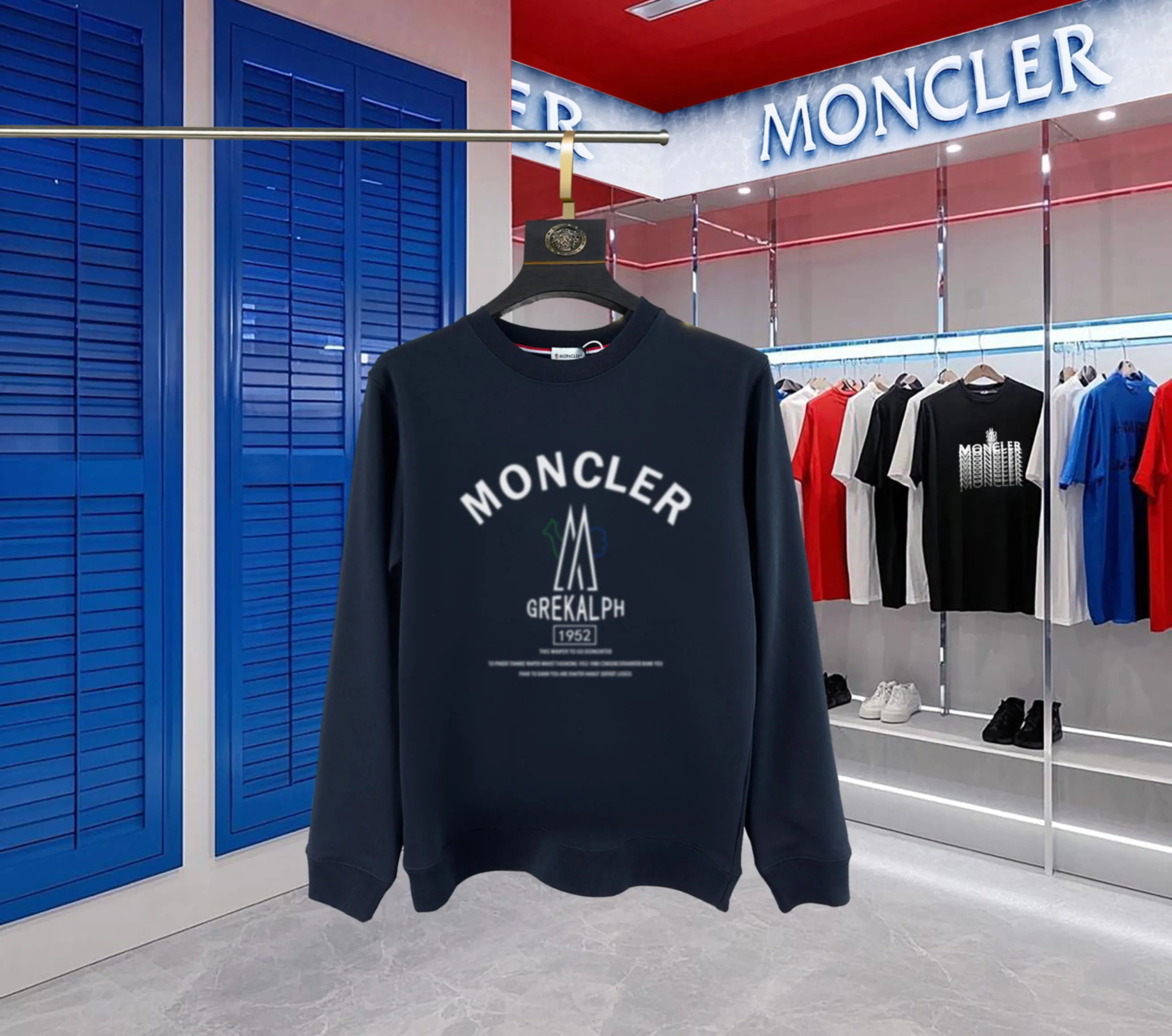 P210 High-version sweatshirt) [Long-term stock] 〖𝐌𝐎𝐍𝐂𝐋𝐄𝐑~Mask〗 Made of 440g heavy-weight fabric. It is different from the market currency. It can be matched with any variety and is properly handsome. 😎The whole dress is made of double waistcoats. The double waistcoats make the whole dress more three-dimensional. Not ordinary factories can do such fine work. 2025 Spring runway version of the T stage, on sale at the counter, round neck terry sweatshirt, high-end double-strand pure cotton, custom-made stretch ribs, dyed in the same vat, complete with three standards, matched with exquisite embroidered LOGO on the chest, simple and advanced, same style for men and women. Color: black, apricot, white, size: S M L XL 2XL