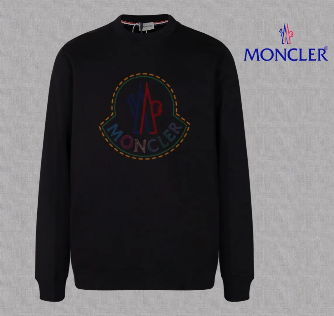 P210 High-version sweatshirt) [Long-term stock] 〖𝐌𝐎𝐍𝐂𝐋𝐄𝐑~Mask〗 Made of 440g heavy-weight fabric. It is different from the market currency. It can be matched with any variety and is properly handsome. 😎The whole dress is made of double waistcoats. The double waistcoats make the whole dress more three-dimensional. Not ordinary factories can do such fine work. 2025 Spring runway version of the T stage, on sale at the counter, round neck terry sweatshirt, high-end double-strand pure cotton, custom-made stretch ribs, dyed in the same vat, complete with three standards, matched with exquisite embroidered LOGO on the chest, simple and advanced, same style for men and women. Color: black, apricot, white, size: S M L XL 2XL