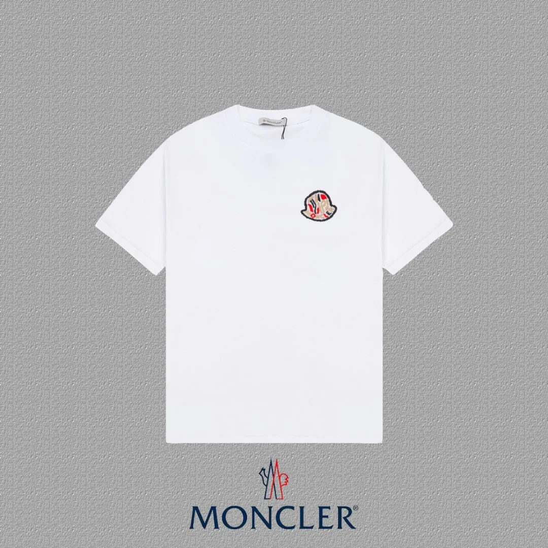P150 🔥[MONCLER] 2024FW short-sleeved T-shirt Embroidery technology High-end 32s double yarn 260g fabric Heavy fabric Customized stretch ribs in the same vat and dyed Complete three standards Same style for men and women Color: Black White Size: S M L XL XXL