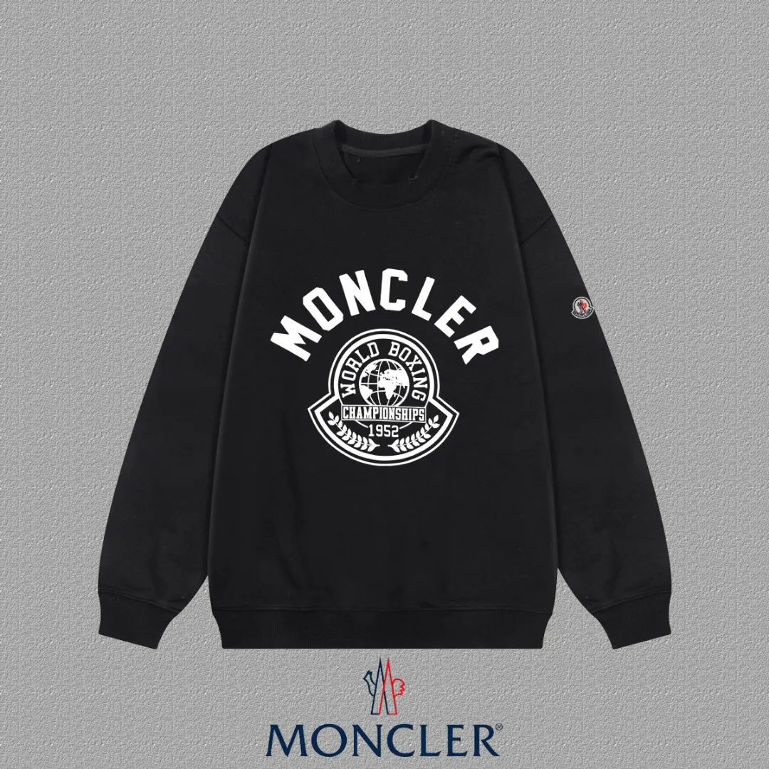 P190 🔥[Moncler] 2025 autumn and winter new round neck sweatshirt High-end pure cotton double-ply 400g heavy terry fabric Color: Black White Size: S M L XL 2XL