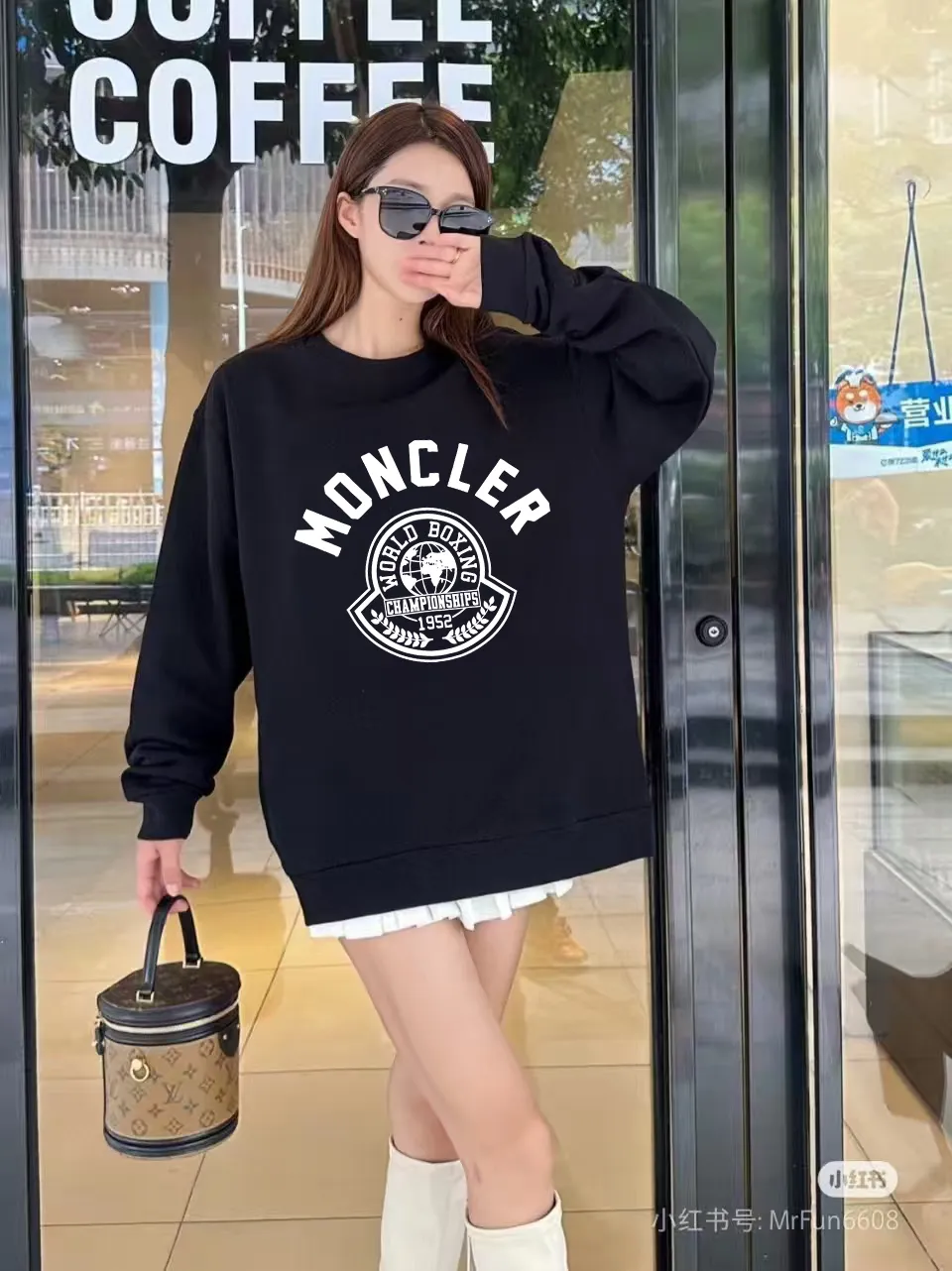 P190 🔥[Moncler] 2025 autumn and winter new round neck sweatshirt High-end pure cotton double-ply 400g heavy terry fabric Color: Black White Size: S M L XL 2XL