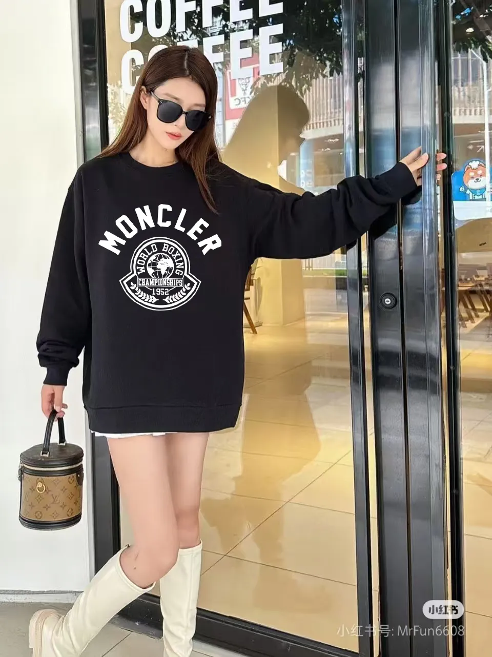 P190 🔥[Moncler] 2025 autumn and winter new round neck sweatshirt High-end pure cotton double-ply 400g heavy terry fabric Color: Black White Size: S M L XL 2XL