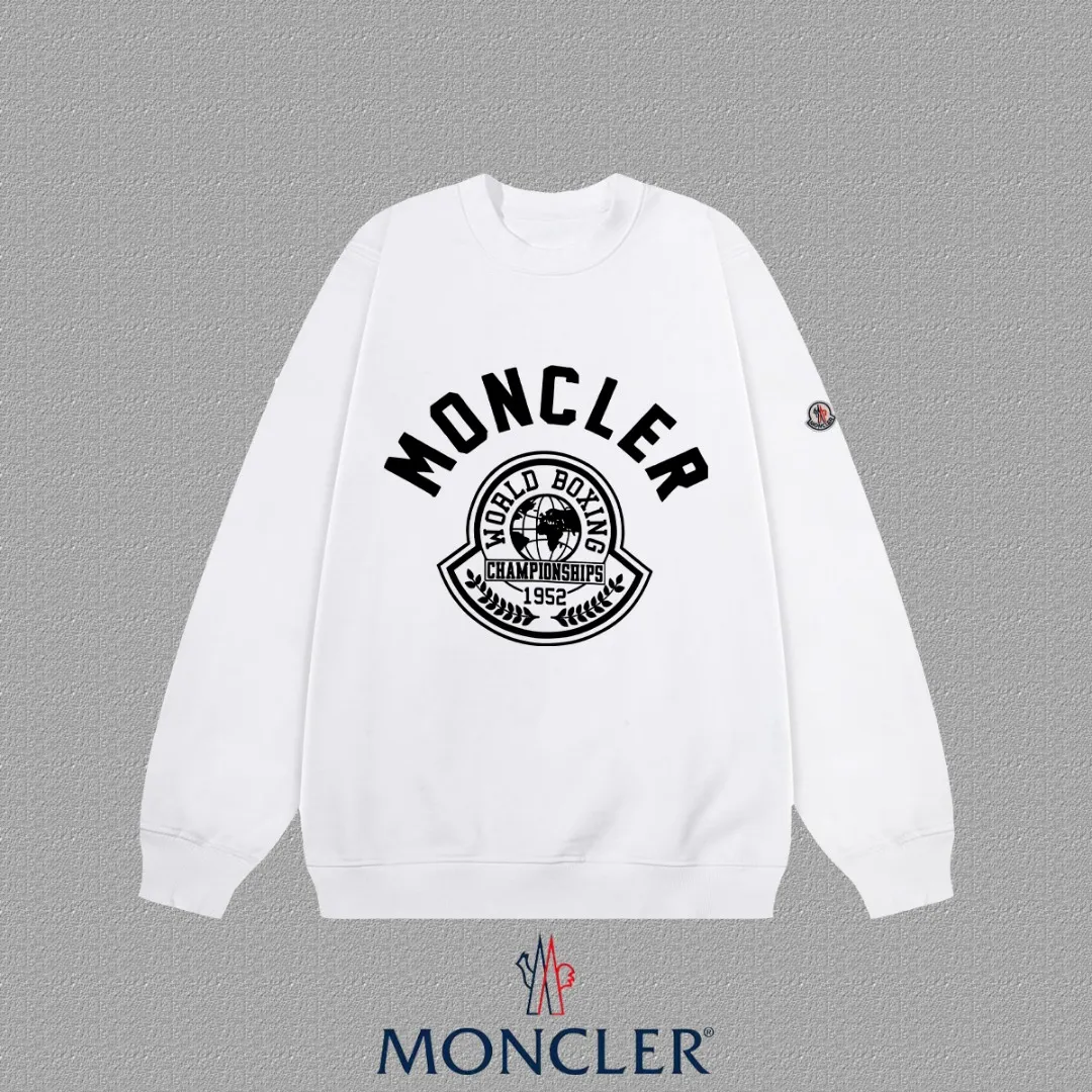 P190 🔥[Moncler] 2025 autumn and winter new round neck sweatshirt High-end pure cotton double-ply 400g heavy terry fabric Color: Black White Size: S M L XL 2XL