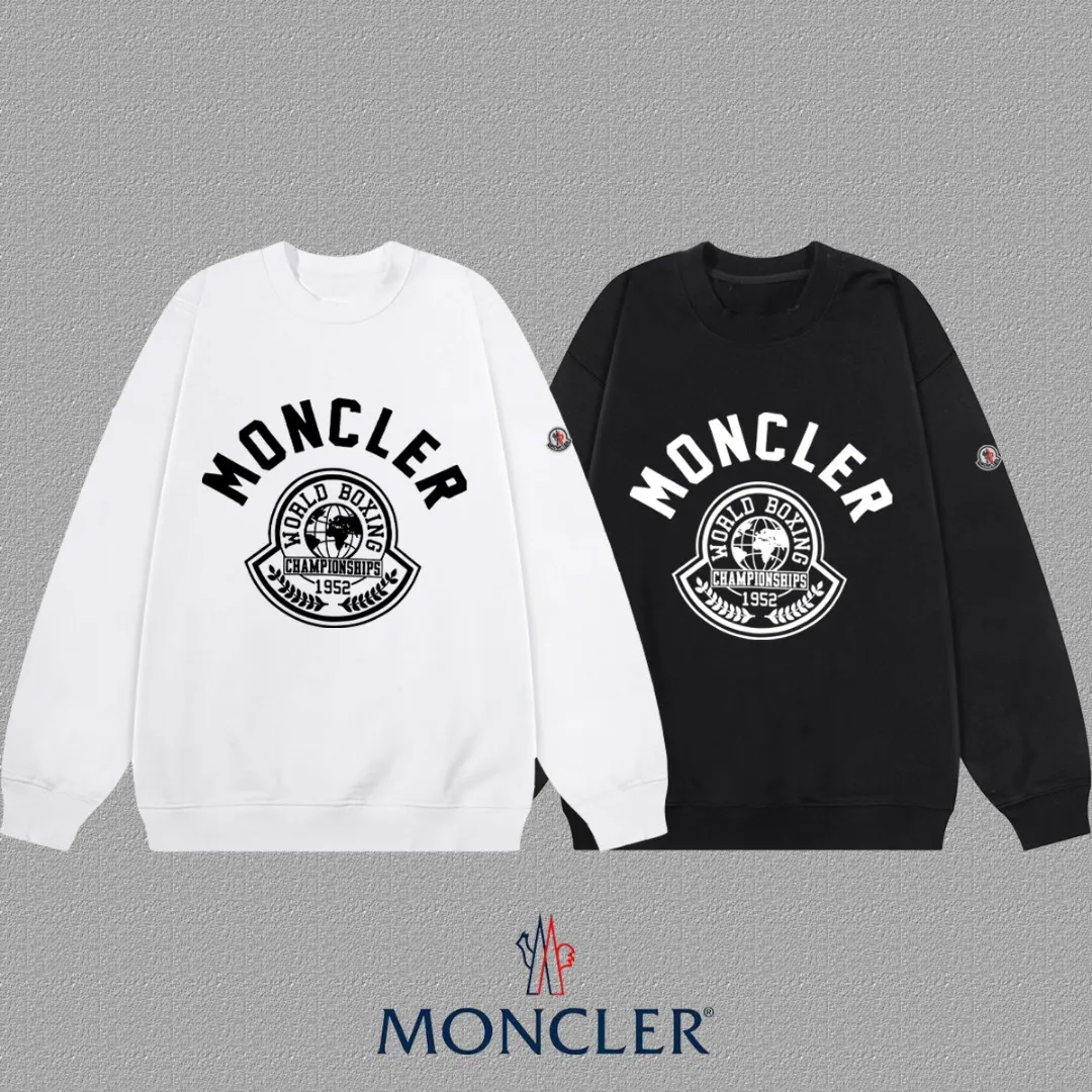 P190 🔥[Moncler] 2025 autumn and winter new round neck sweatshirt High-end pure cotton double-ply 400g heavy terry fabric Color: Black White Size: S M L XL 2XL