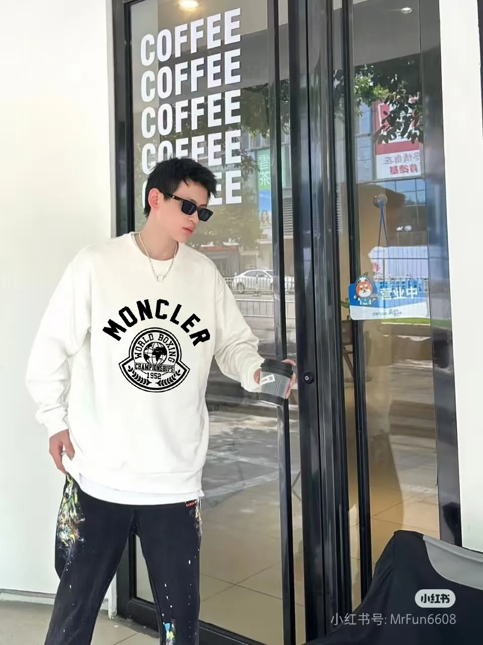 P190 🔥[Moncler] 2025 autumn and winter new round neck sweatshirt High-end pure cotton double-ply 400g heavy terry fabric Color: Black White Size: S M L XL 2XL