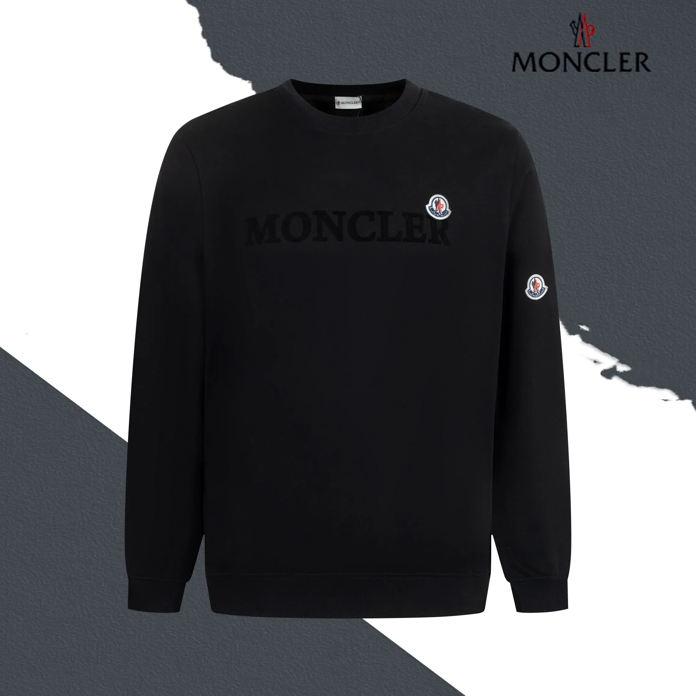 P220 model number SL213 MONCLER masked flocked letter small label round neck sweatshirt, black and hidden two colors, the fabric is made of 400g terry, high weight 95 cotton 5 hydrogen fiber 1×1 double yarn, it will not deform after washing for a lifetime, the same style for men and women, the official website details are the same, full set of packaging, complete three labels, moisture-proof paper, different market currency, feel free to compare OS version, can wear up to 220 pounds without pressure, the upper body is comfortable and stylish, color: black, hidden Size: S-XL