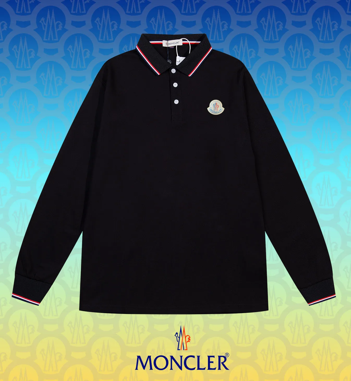 P200 New in stock】𝐌𝐎𝐍𝐂𝐋𝐄𝐑~Mengkou #2025 New high-quality lapel long-sleeved POLO shirt in early spring, custom-made fabrics at the counter. Highly breathable and comfortable, with impeccable details. The brand's simple element design concept reflects high quality. It feels delicate and soft! It presents a casual cut and the upper body shape is great! The chest is filled with three-dimensional embroidery of the brand LOGO to highlight quality and luxury. Color: black, white Size: M~L~XL~2XL~3XL