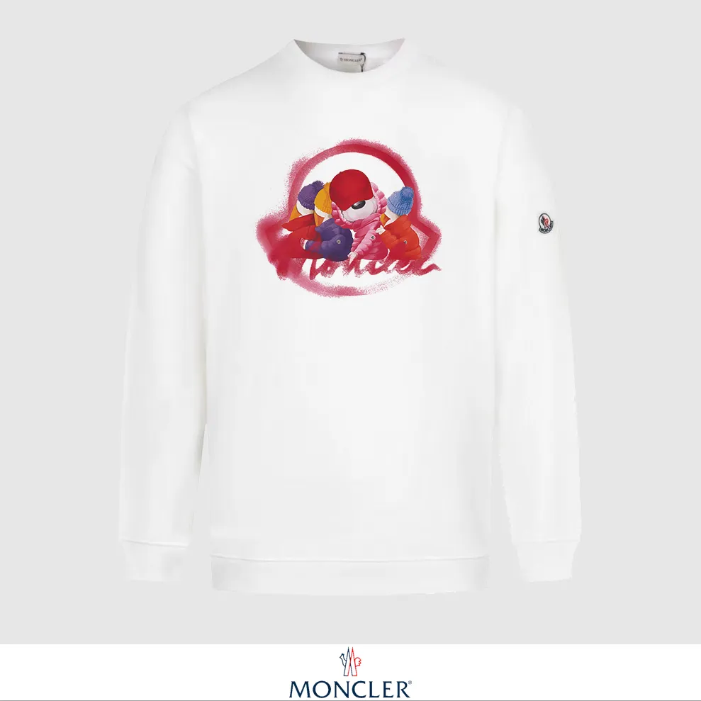P240 Recommend the most popular Moncler masked 380g printed terry crew neck sweatshirt. Breathable pure cotton fabric. The texture is very soft and comfortable. No shrinkage, no deformation, no pilling). Original customized accessories. Collar label. Wash mark. Hang tag. Packaging (perfect details). Color: White. Black. Size: XS S M L.