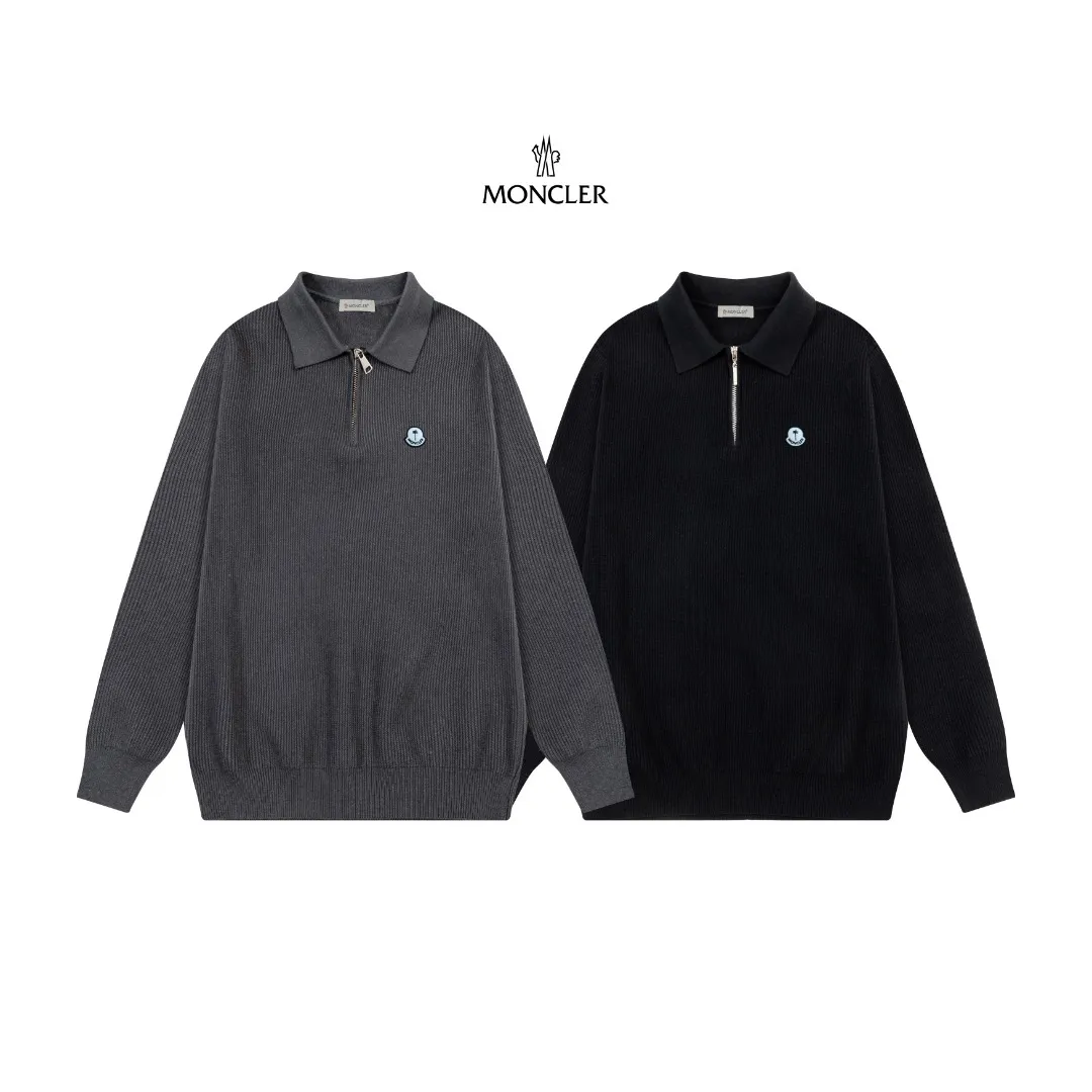 P250 Moncler masked zipper lapel sweater, the latest 2025 casual Polo wool sweater.  The texture is delicate, soft and comfortable, skin-friendly and warm, not easy to deform, simple and high-end style, and the logo on the chest is very exquisite and perfect! The upper body effect is very strong 👍 Color: black, gray Size: S-XL