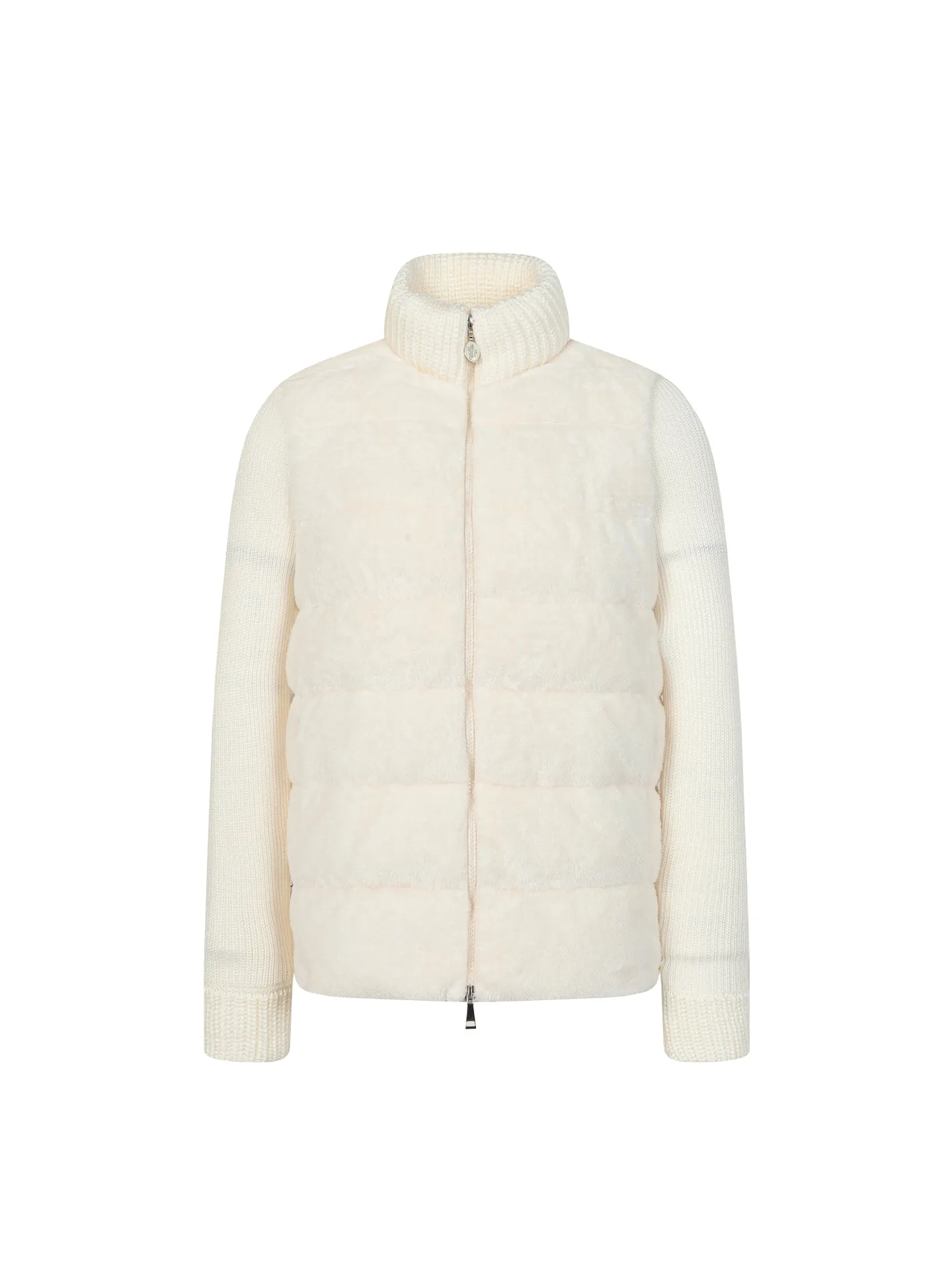 P640 Women's Style] Moncler/Moncler Women's Teddy Teddy Velvet Splicing Knitted Cardigan This cardigan is made of wool and teddy velvet style fabrics, providing a soft and comfortable wearing experience. Midweight knitted piece with down-filled front and back that can easily be worn as a outer layer in warmer weather. Color: white/pink/grey Size: SML