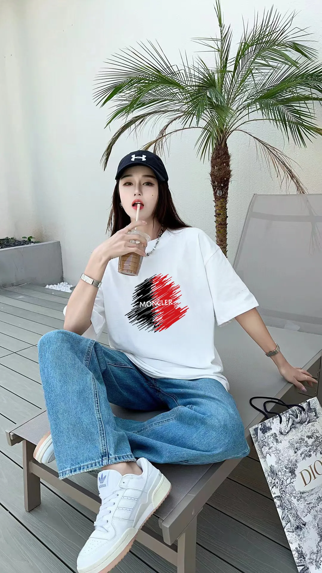 P140 🔥 [MONCLER] 2025FW short-sleeved T-shirt LOGO printing, high-end 26s double yarn 300g fabric, heavy fabric, custom stretcher rib, same vat and dye, complete three standards, same style for men and women, color: black, white, size: S M L XL 2XL