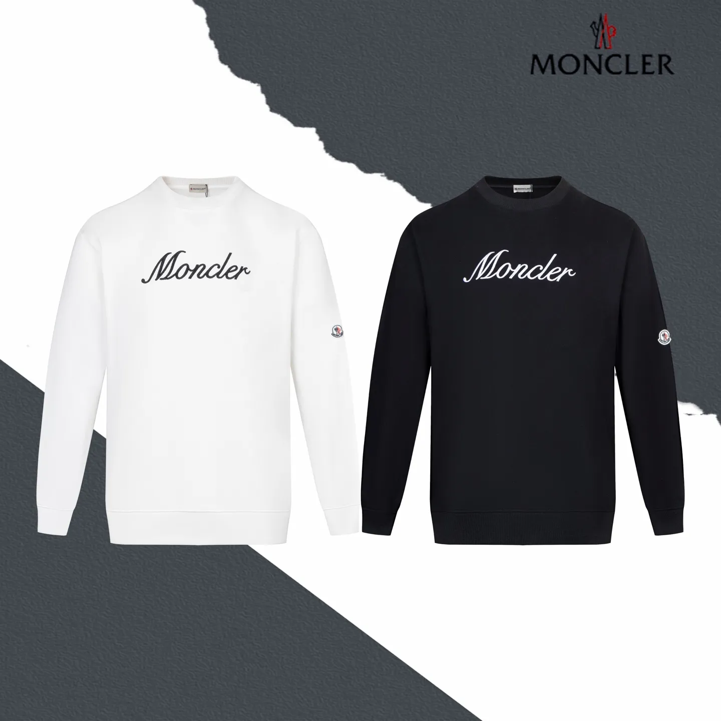 P230 model number SL334 MONCLER masked letter logo embroidered round neck sweatshirt. The fabric is made of 400g terry terry with a high weight of 95 cotton 5 hydrogen fiber 1×1 double yarn. It will not deform after washing for a lifetime. The same style for men and women. Official website details are the same. Full set of packaging. Complete three standards. Moisture-proof paper. Distinguish market currency. Feel free to compare OS version. Can wear up to 200 pounds. The upper body is comfortable and stylish. Color: black and white. Size: S-XL