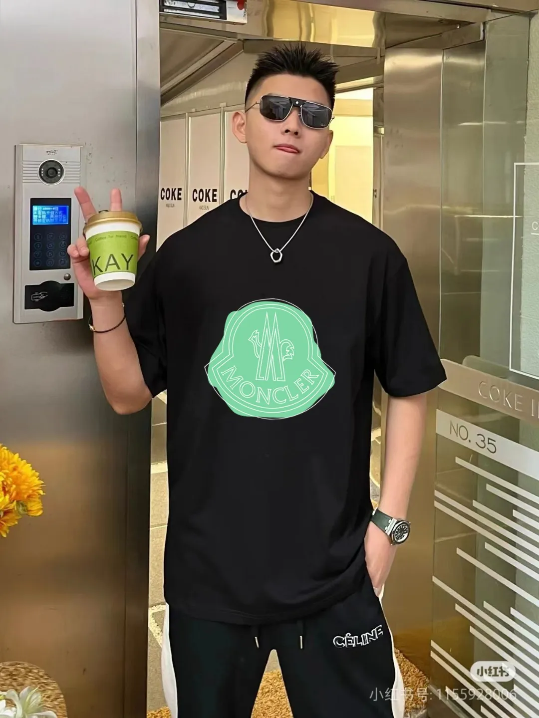 P140 [MONCLER] 2025FW short-sleeved T-shirt, LOGO printing, high-end 26s double yarn 300g fabric, heavy fabric, custom stretcher rib, same vat and dye, three standard complete, same style for men and women, color: black, white, size: S M L XL 2XL