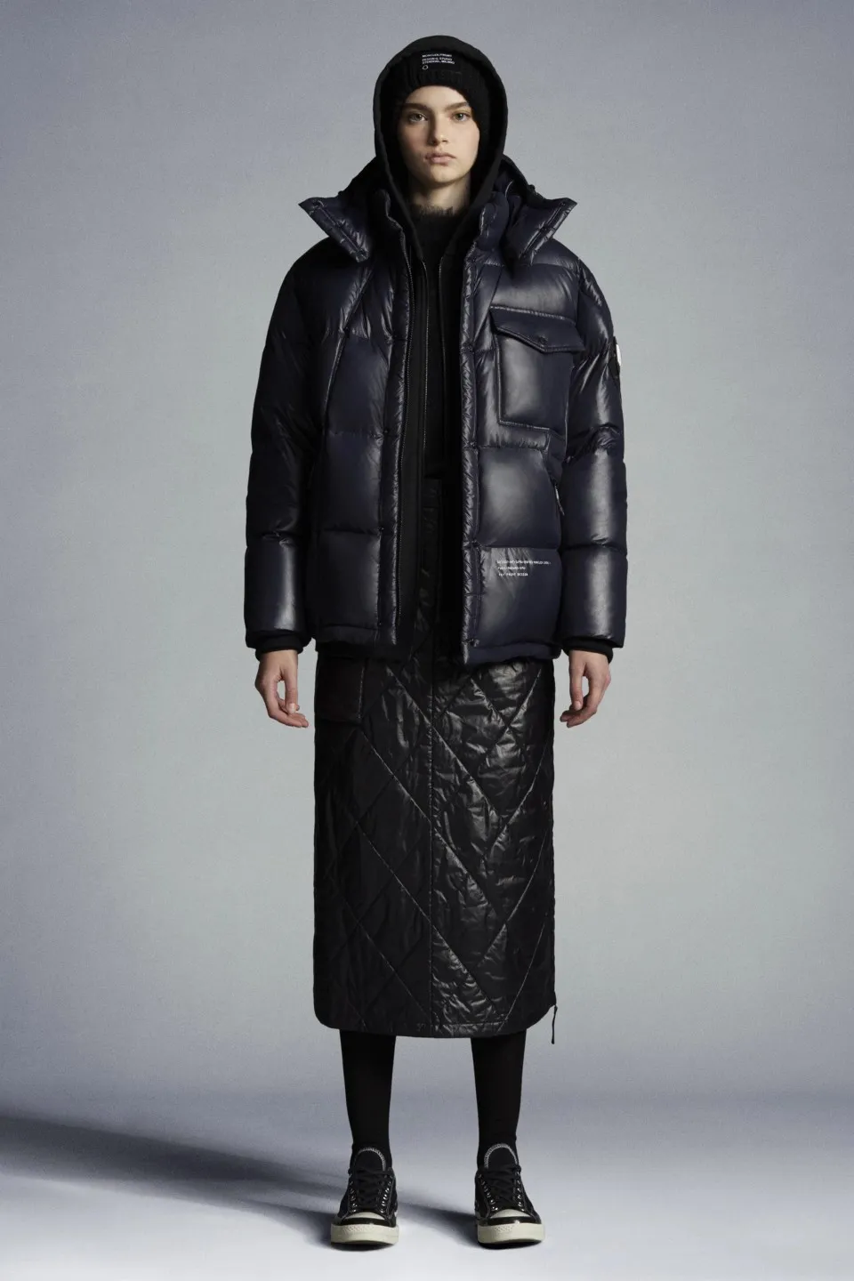 The P740 muzzled #Anthemyx men's jacket is made of shiny patented nylon and is a boutique #046 model from the 7 Moncler Frgmt Hiroshi Fujiwara collection.