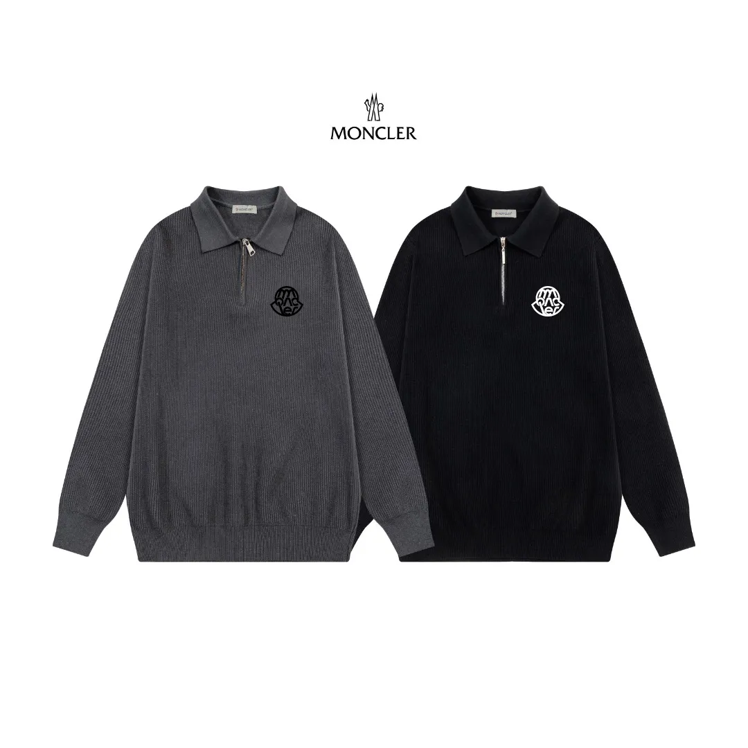 P250 Moncler masked zipper lapel sweater, the latest 2025 casual Polo wool sweater.  The texture is delicate, soft and comfortable, skin-friendly and warm, not easy to deform, simple and high-end style, and the logo on the chest is very exquisite and perfect! The upper body effect is very strong 👍 Color: black, gray Size: S-XL