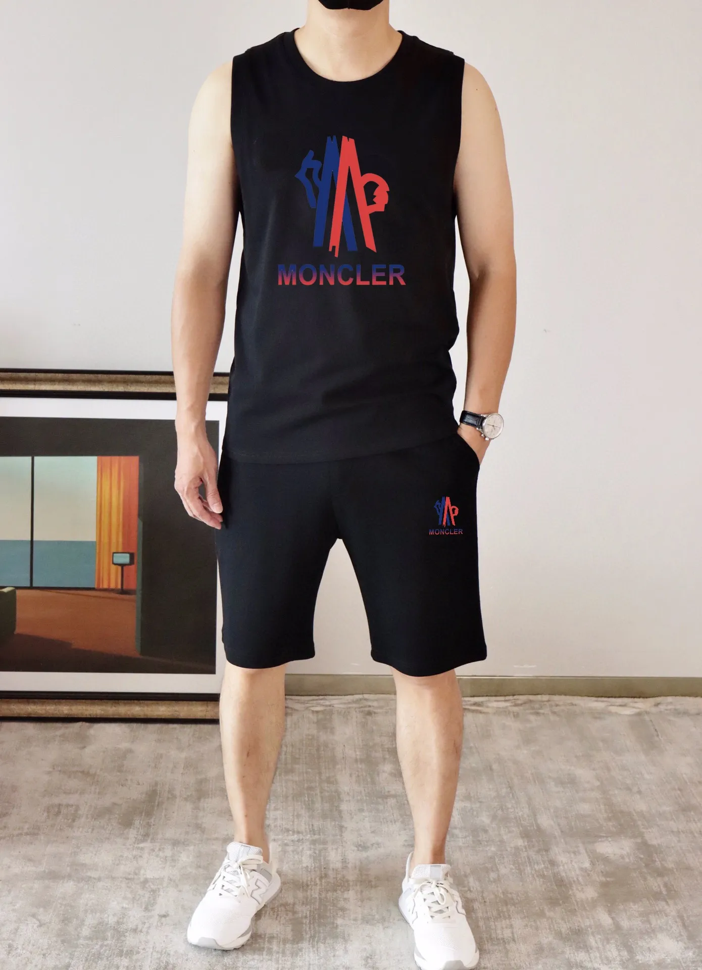 P290 brand [MONCLER] 2025 spring and summer new vest suit, classic and simple style, anyone can drive easily. Imported custom mercerized cotton fabric, soft, comfortable and stylish, sweat-absorbent and breathable, classic brand letter logo design on the chest. Luxurious fashion craft style, foreign trade company order, luxury classic design, fashionable must-have item! Highly recommended to buy! 🔺🔺Counter size: M～3XL