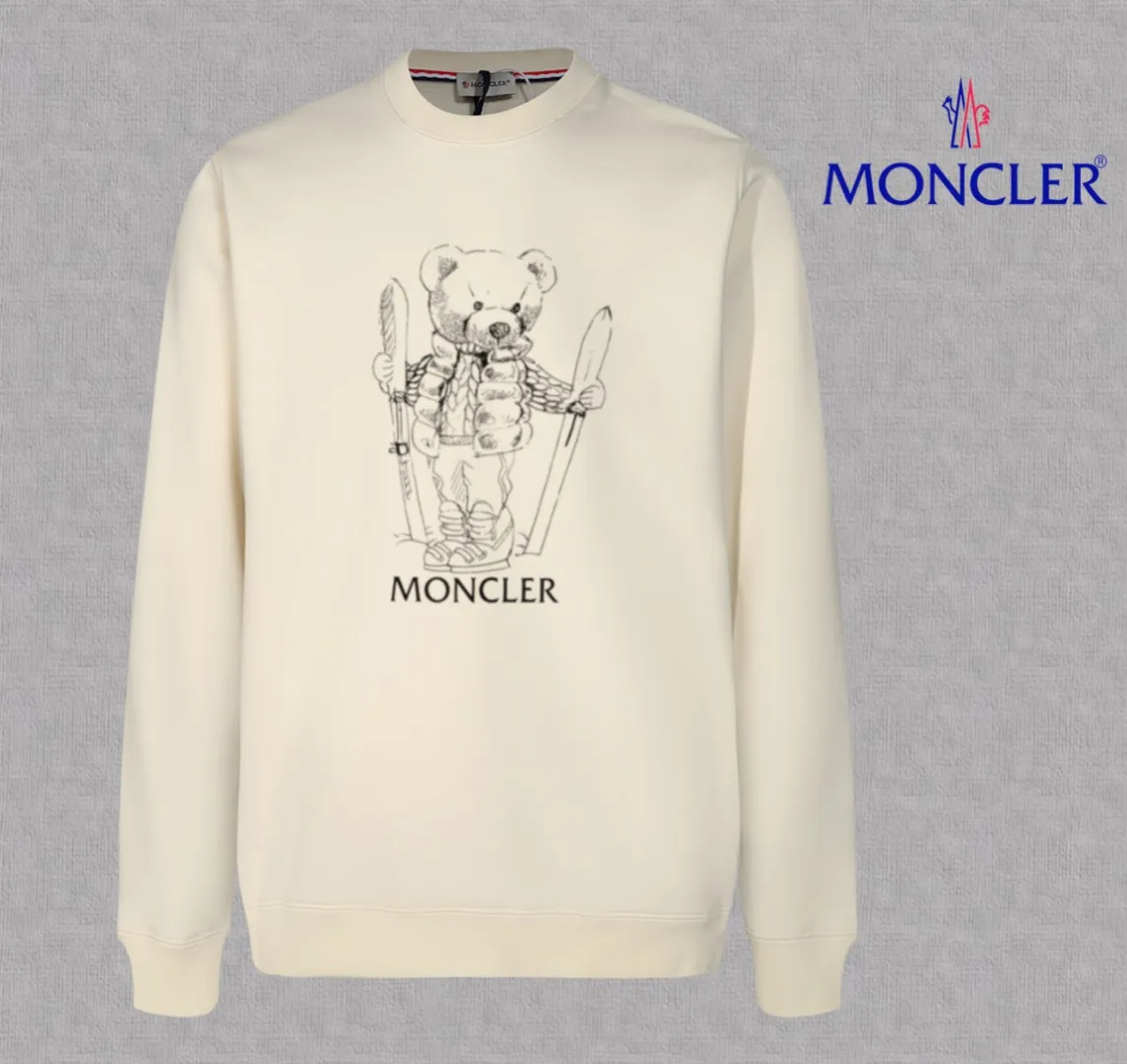 P210 High-version sweatshirt) [Long-term stock] 〖𝐌𝐎𝐍𝐂𝐋𝐄𝐑~Mask〗 Made of 440g heavy-weight fabric. It is different from the market currency. It can be matched with any variety and is properly handsome. 😎The whole dress is made of double waistcoats. The double waistcoats make the whole dress more three-dimensional. Not ordinary factories can do such fine work. 2025 Spring catwalk version of the T stage, on sale at the counter, exquisitely printed round neck terry sweatshirt, high-end double-ply cotton, custom-made stretch ribs, dyed in the same vat, complete with three standards, matched with digital printing patterns and very breathable, same style for men and women, color: black, white, apricot, size: S M L XL 2XL