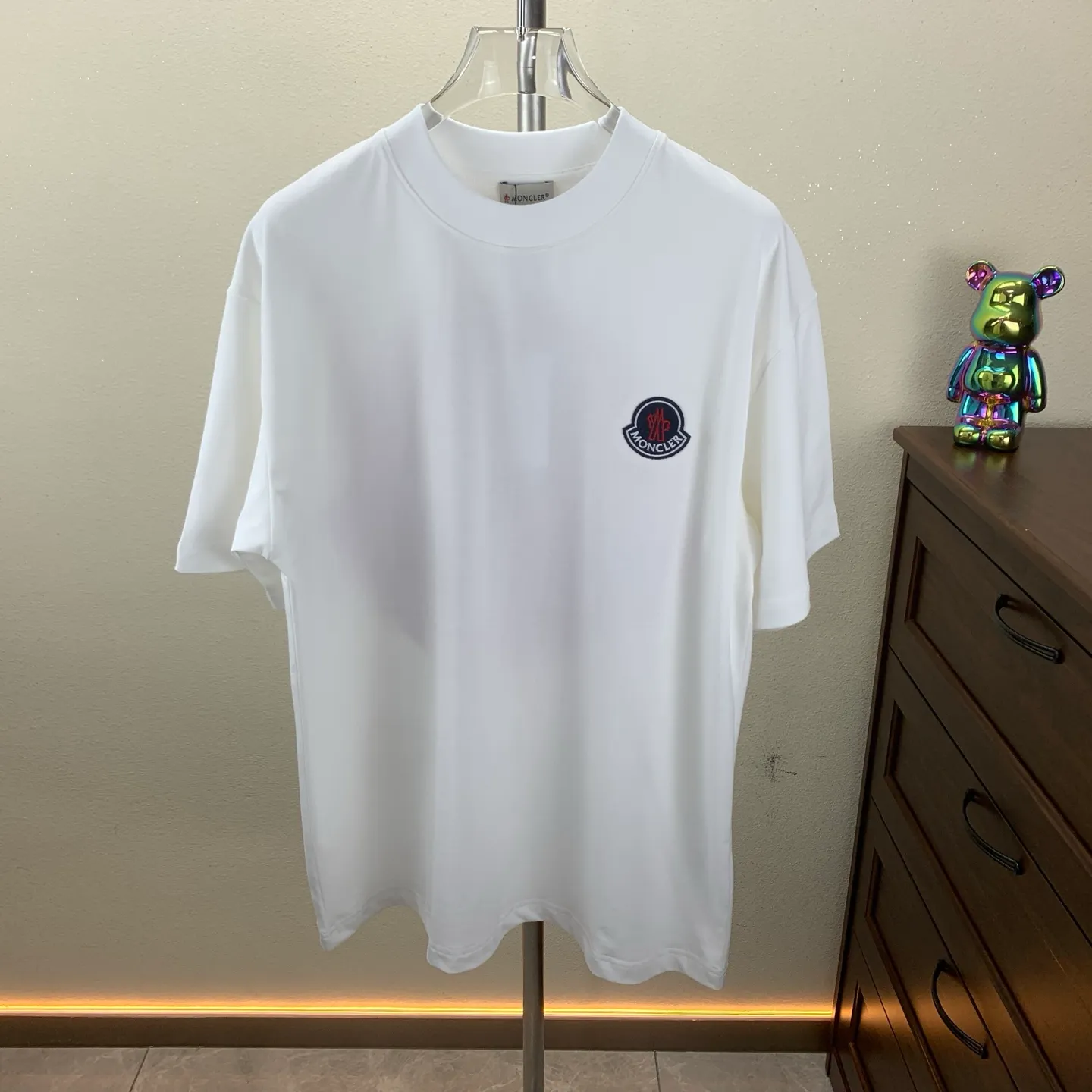 P170 MONCLER 2025 spring and summer new model, trendy hollow patch embroidery, round neck short-sleeved T-shirt, fashionable men and women, S M L XL XXL five sizes black white