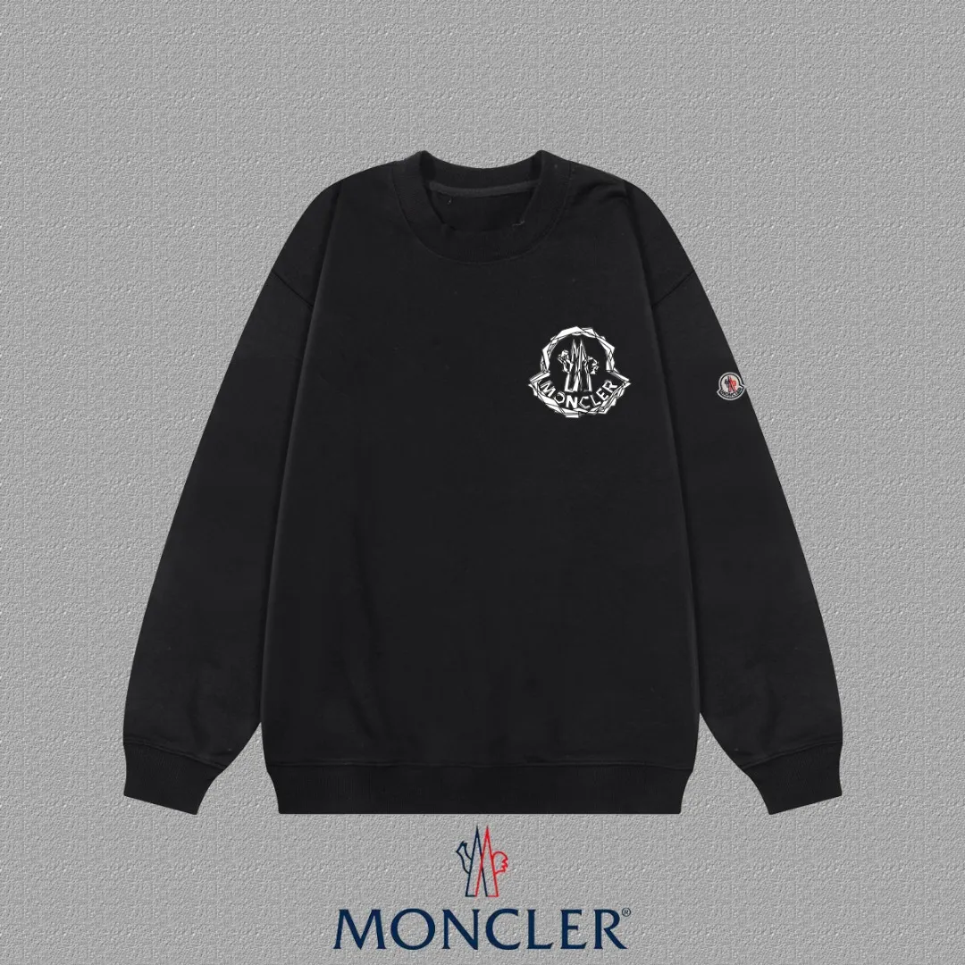 P190 🔥[Moncler] 2025 autumn and winter new round neck sweatshirt High-end pure cotton double-ply 400g heavy terry fabric Color: Black White Size: S M L XL 2XL