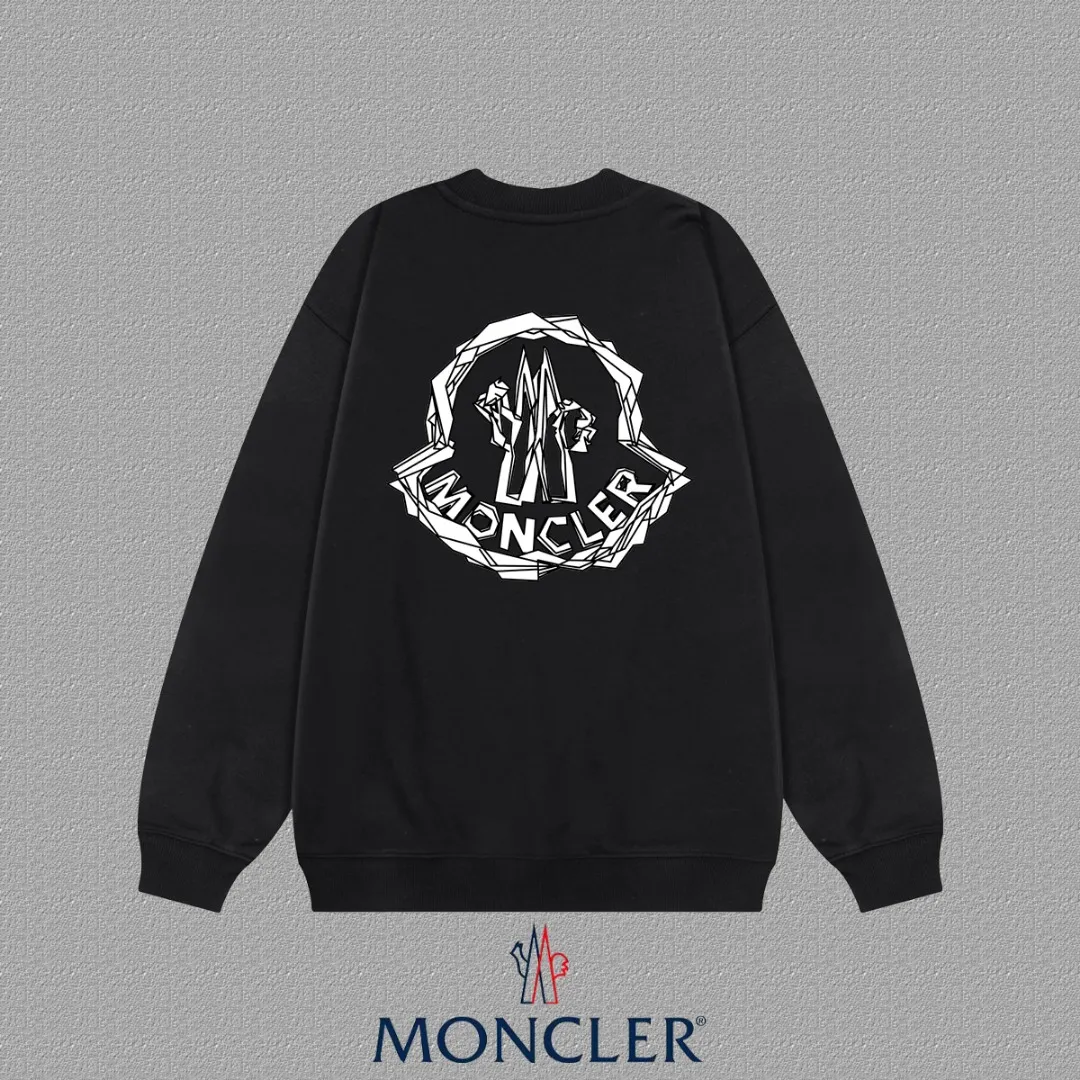 P190 🔥[Moncler] 2025 autumn and winter new round neck sweatshirt High-end pure cotton double-ply 400g heavy terry fabric Color: Black White Size: S M L XL 2XL
