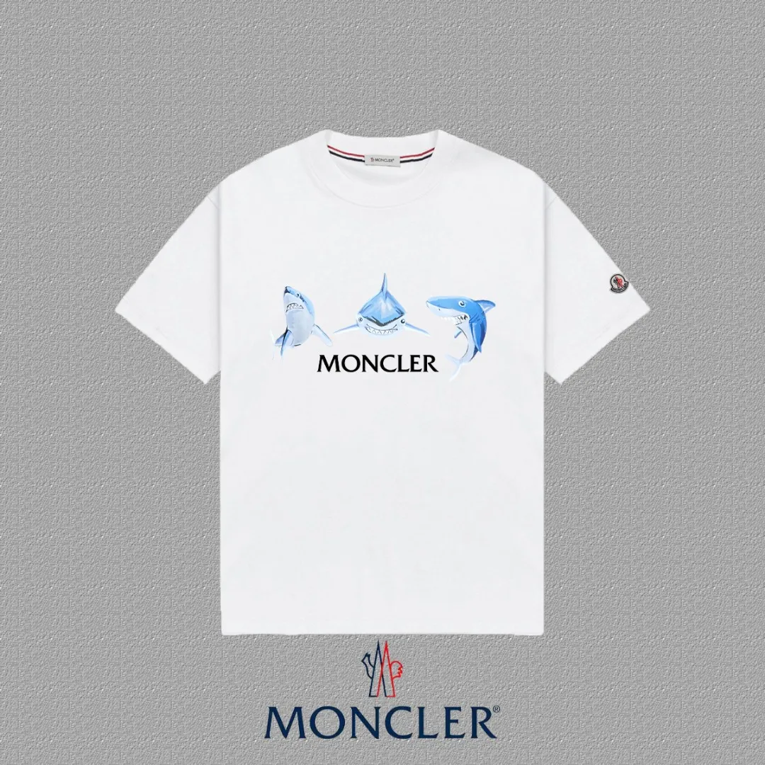 P140 [MONCLER] 2025FW short-sleeved T-shirt with badge + LOGO, high-end 26s double yarn 300g fabric, heavy fabric, custom stretcher rib, same cylinder and dye, complete three standards, same style for men and women, color: black, white, size: S M L XL 2XL