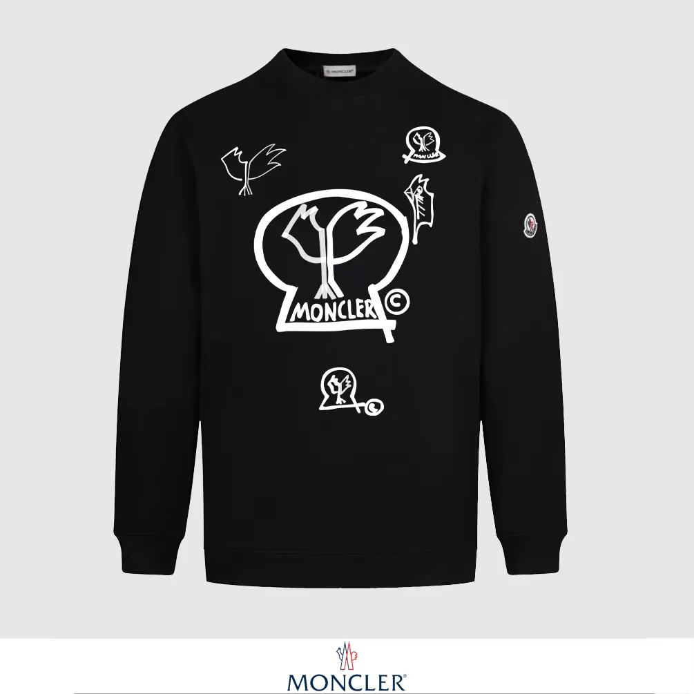 P240 Recommend the most popular Moncler masked 380g printed terry crew neck sweatshirt. Breathable pure cotton fabric. The texture is very soft and comfortable. No shrinkage, no deformation, no pilling). Original customized accessories. Collar label. Wash mark. Hang tag. Packaging (perfect details). Color: White. Black. Size: XS S M L.