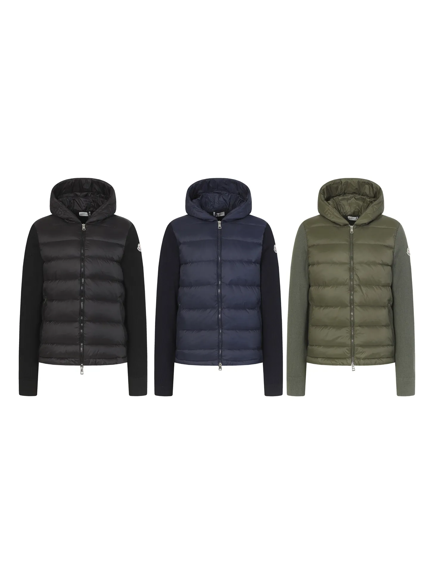P680 MONCLER/Moncler autumn and winter men's padded wool zipper hooded letter knitted down jacket Made of wool Longue saison lining Longue saison front, filled with down Ribbed knit 12 needles Fine soft hood Zipper closure Pocket Logo quilting Logo patch Color: black/navy blue/green size: S/M/L/XL/XXL