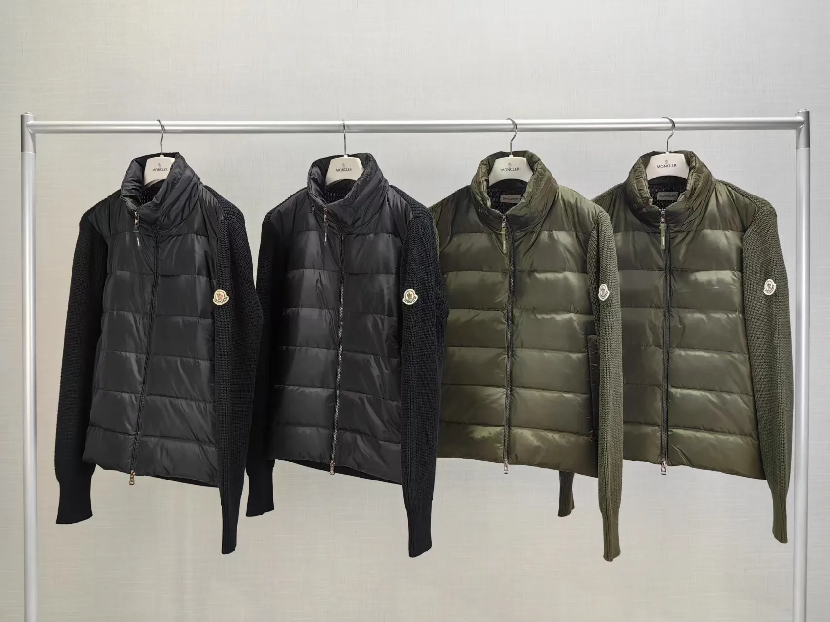 P660 Moncler autumn and winter new men's classic logo patch knitted stand collar down jacket