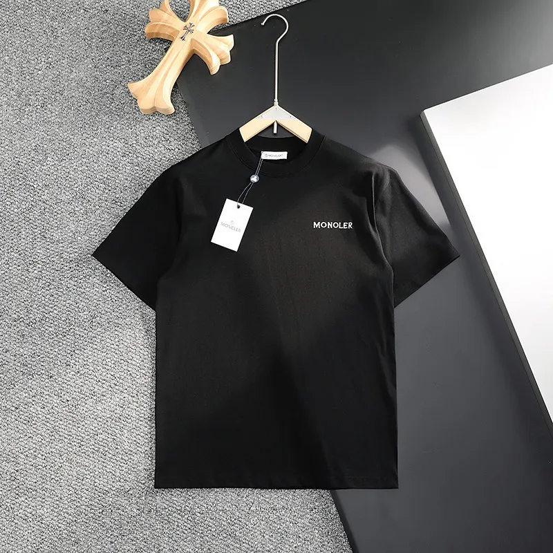 P180 MONCLER 2025 spring and summer new style, personalized denim embroidery, round neck short-sleeved T-shirt, fashionable men and women, S M L XL XXL five sizes black white