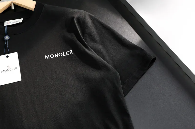 P180 MONCLER 2025 spring and summer new style, personalized denim embroidery, round neck short-sleeved T-shirt, fashionable men and women, S M L XL XXL five sizes black white