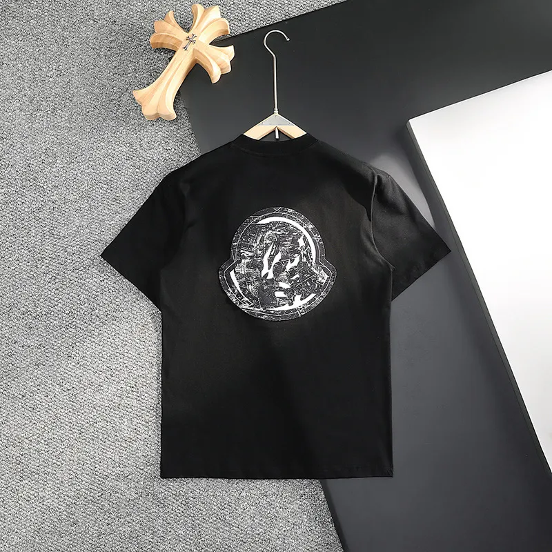 P180 MONCLER 2025 spring and summer new style, personalized denim embroidery, round neck short-sleeved T-shirt, fashionable men and women, S M L XL XXL five sizes black white