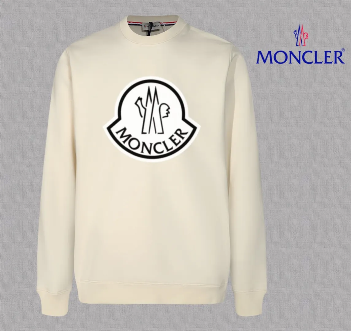 P210 High-version sweatshirt) [Long-term stock] 〖𝐌𝐎𝐍𝐂𝐋𝐄𝐑~Mask〗 Made of 440g heavy-weight fabric. It is different from the market currency. It can be matched with any variety and is properly handsome. 😎The whole dress is made of double waistcoats. The double waistcoats make the whole dress more three-dimensional. Not ordinary factories can do such fine work. 2025 Spring runway version of the T stage, on sale at the counter, round neck terry sweatshirt, high-end double-strand pure cotton, custom-made stretch ribs, dyed in the same vat, complete with three standards, matched with exquisite embroidered LOGO on the chest, simple and advanced, same style for men and women. Color: black, apricot, white, size: S M L XL 2XL