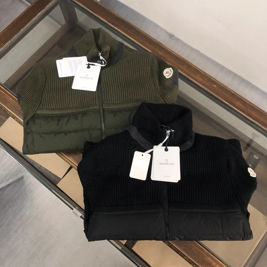 P680 Guangzhou high version Moncler Moncler knitted down solid color connecting zipper double pocket jacket thin coat black military green S M L XL