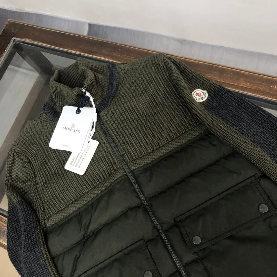 P680 Guangzhou high version Moncler Moncler knitted down solid color connecting zipper double pocket jacket thin coat black military green S M L XL