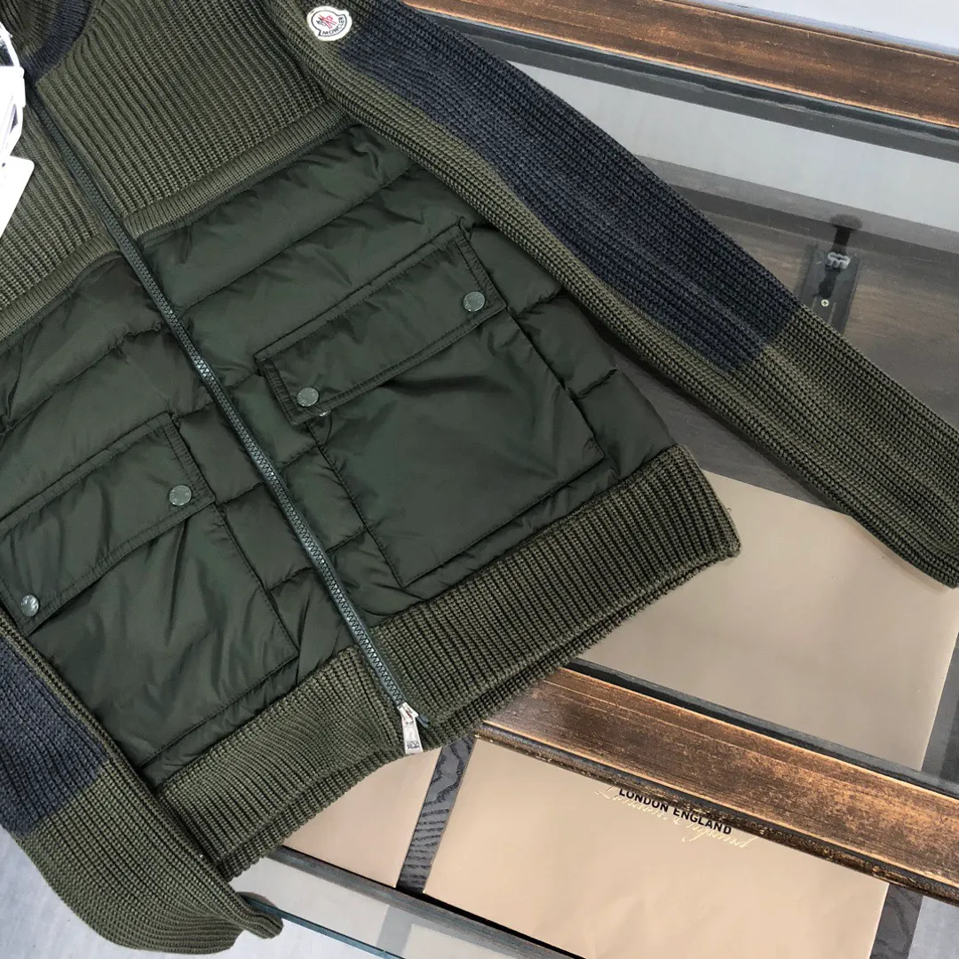 P680 Guangzhou high version Moncler Moncler knitted down solid color connecting zipper double pocket jacket thin coat black military green S M L XL