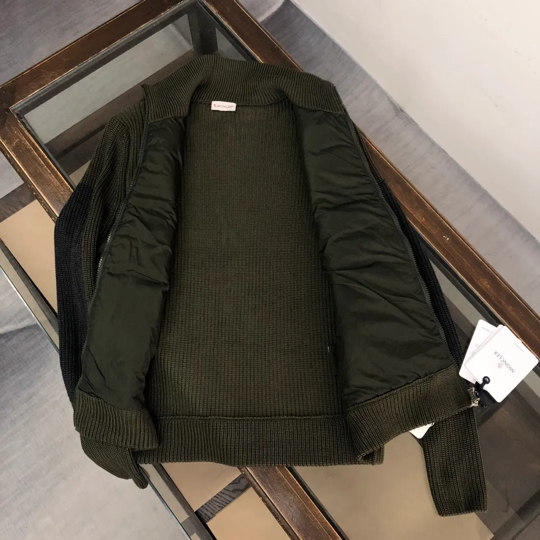 P680 Guangzhou high version Moncler Moncler knitted down solid color connecting zipper double pocket jacket thin coat black military green S M L XL