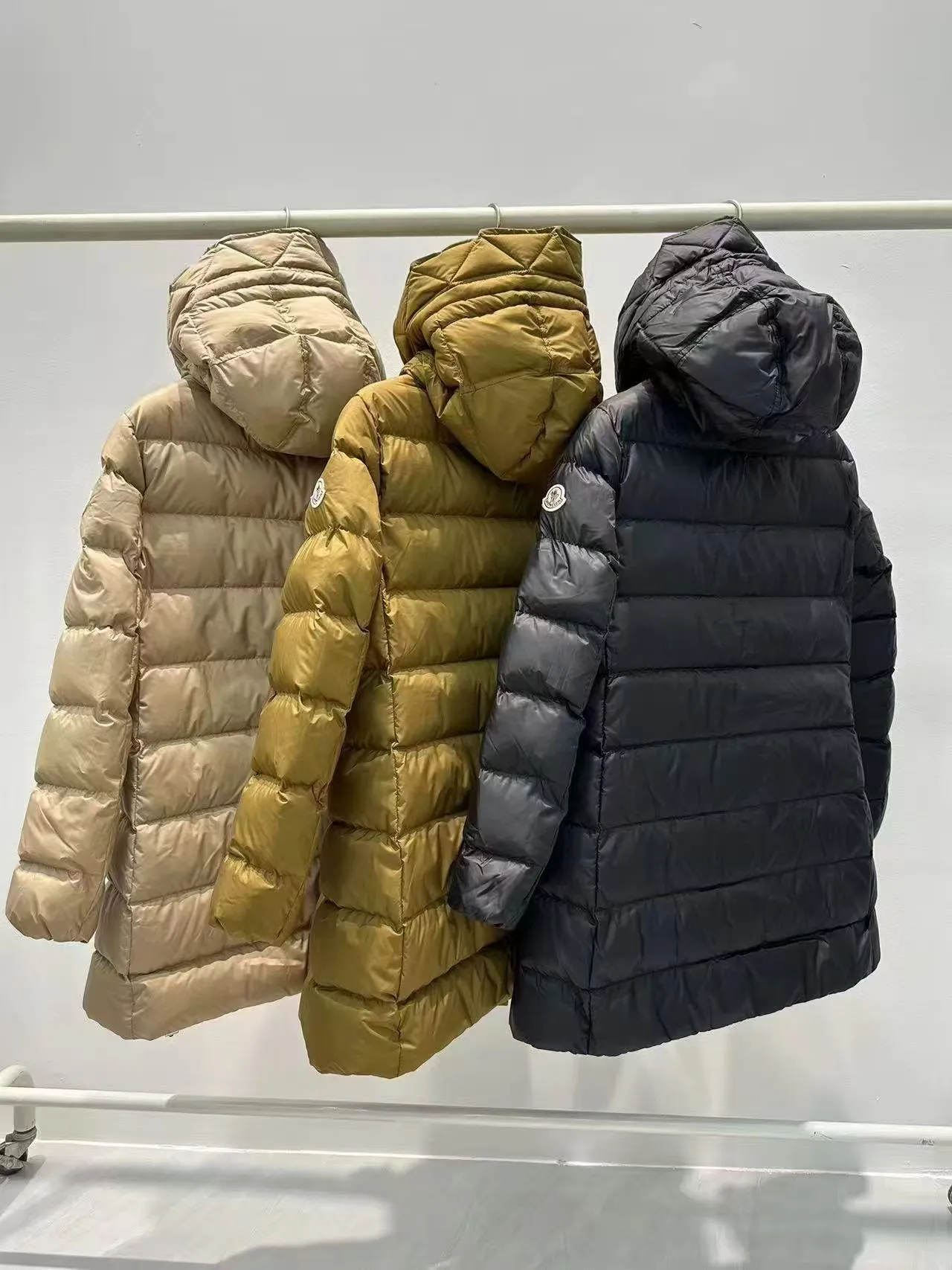 P1180 Moncler Suyen 25 new style mid-length women's drawstring waist hooded doll style down jacket Color: black khaki olive green Size: 012