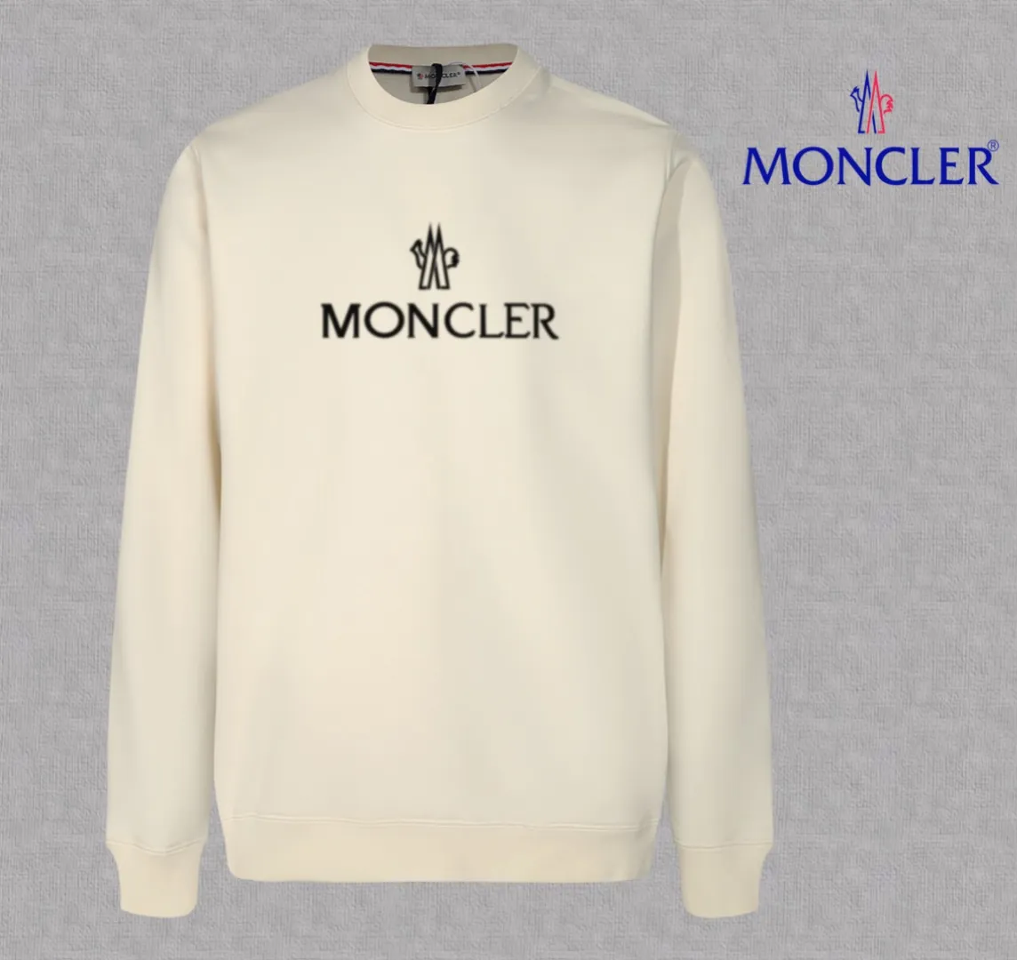 P210 (high-version sweatshirt) [Long-term stock] 〖 𝐌𝐎𝐍𝐂𝐋𝐄𝐑~Mask〗 Made of 440g heavyweight fabric, which is different from the market currency, and can be matched with any variety to make it look handsome. 2025 T stage spring catwalk version, on sale at counters, round neck terry sweatshirt, high-end double-ply cotton, custom-made stretch ribs, dyed in the same vat, complete with three standards, matched with exquisite embroidered LOGO on the chest, simple and advanced, same style for men and women. Color: black, apricot, white, size: S M L XL 2XL