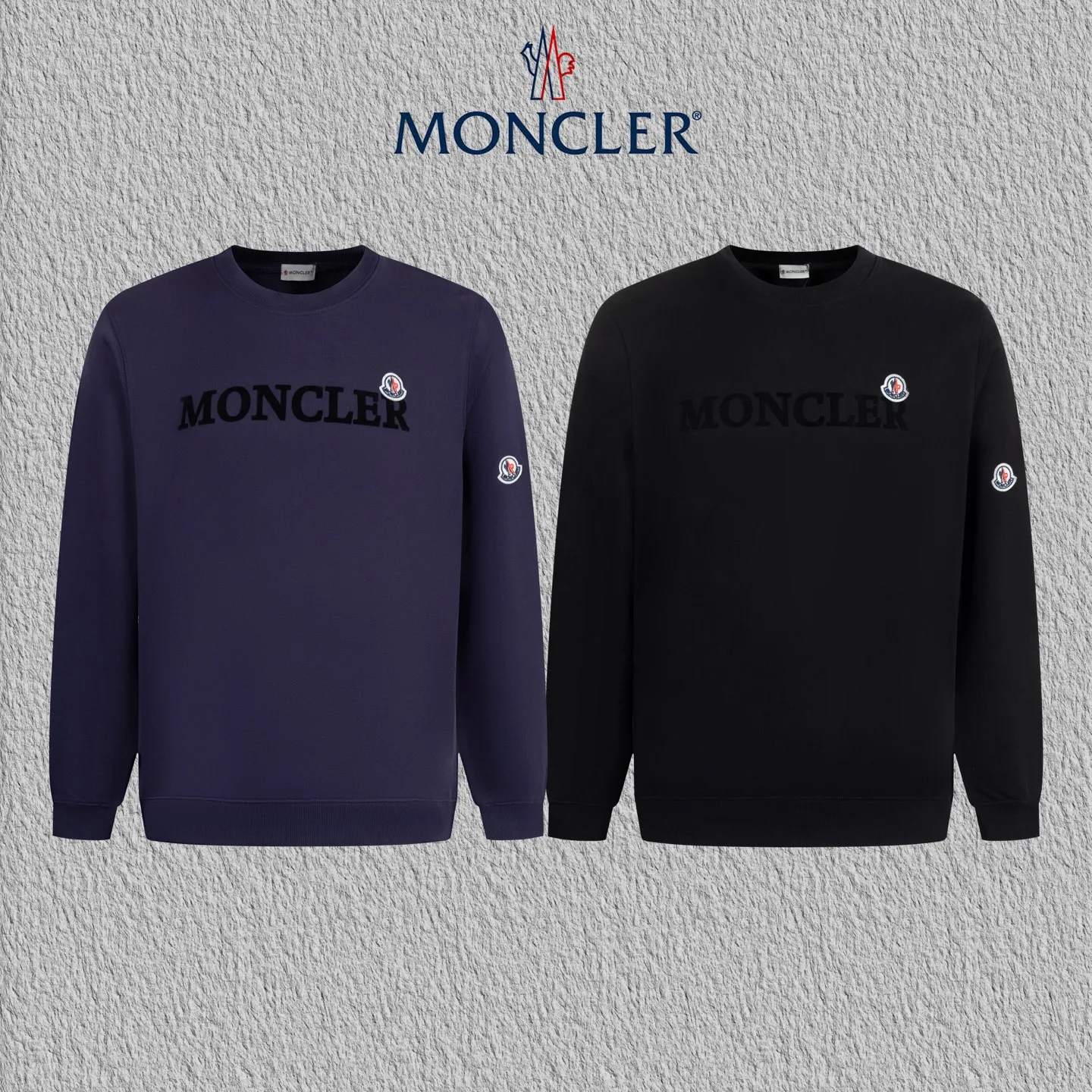 P230 model number B38 round neck sweatshirt with masked flocking and foaming letters and small labels. MONCLER counter consistent sweatshirt. The fabric is made of 420g double-stranded double yarn terry in the same cylinder. 2×2 pure cotton high-elastic fine thread does not deform. Imported machine flocking and foaming printing technology➕classic small label. Internet celebrity popular model, versatile OS version, can be worn up to about 180 catties. Factory assembly line work, imported machine double-line press technology, three complete standards, customized accessories Alignment, same style for men and women colour: black navy size: S M L XL Manual measurement error of about 1-3cm is normal