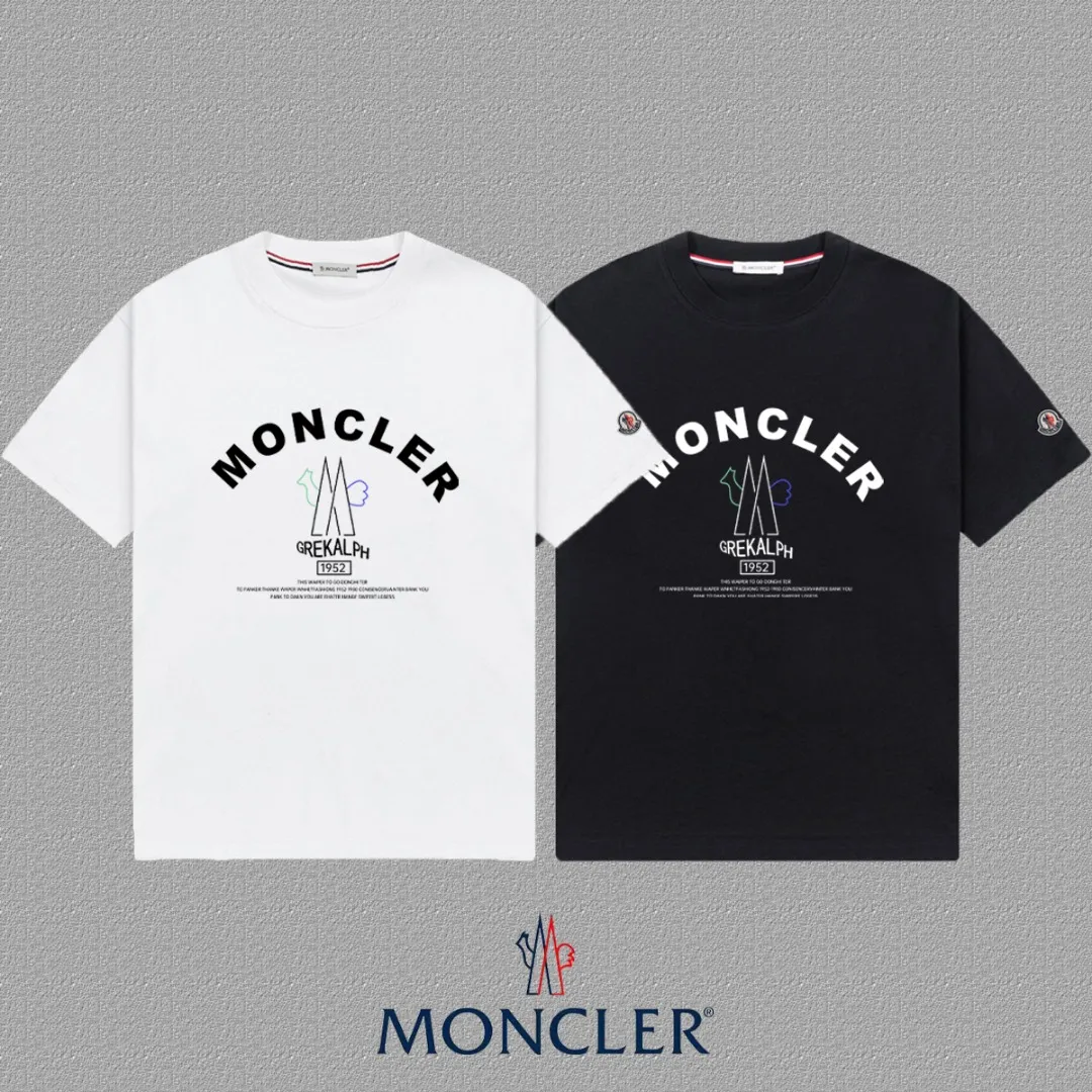 P140 [MONCLER] 2025FW short-sleeved T-shirt with badge + LOGO, high-end 26s double yarn 300g fabric, heavy fabric, custom stretcher rib, same cylinder and dye, complete three standards, same style for men and women, color: black, white, size: S M L XL 2XL