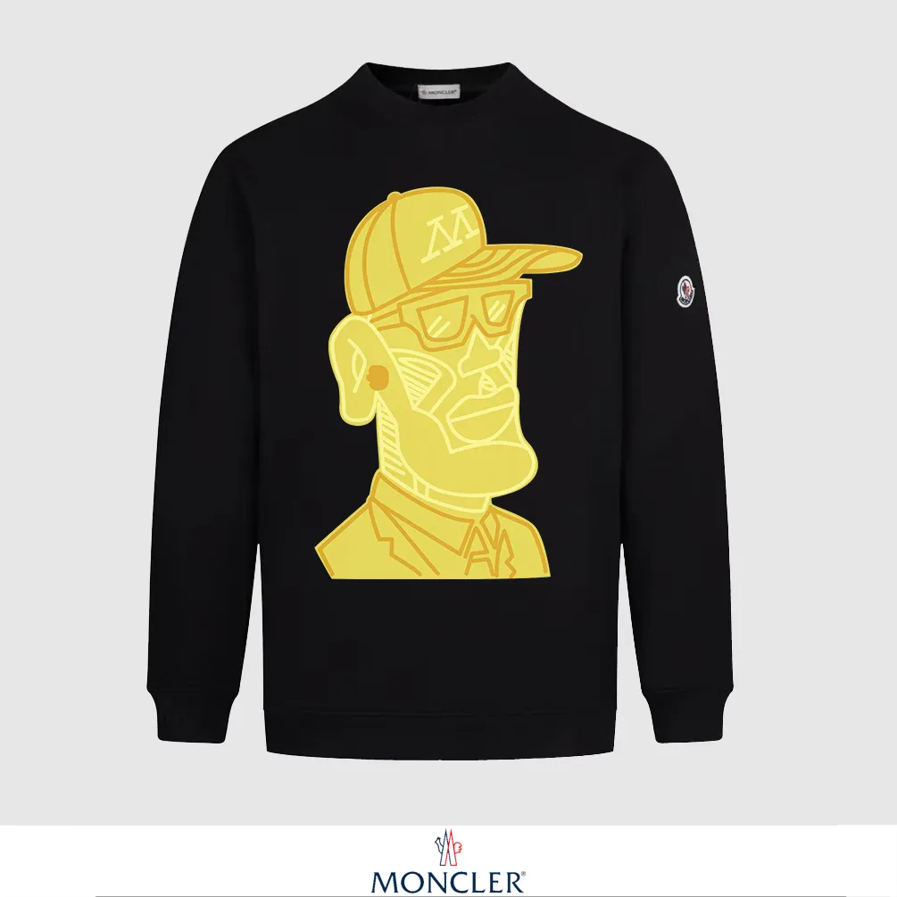 P240 Recommend the most popular Moncler masked 380g printed terry crew neck sweatshirt. Breathable pure cotton fabric. The texture is very soft and comfortable. No shrinkage, no deformation, no pilling). Original customized accessories. Collar label. Wash mark. Hang tag. Packaging (perfect details). Color: White. Black. Size: XS S M L.