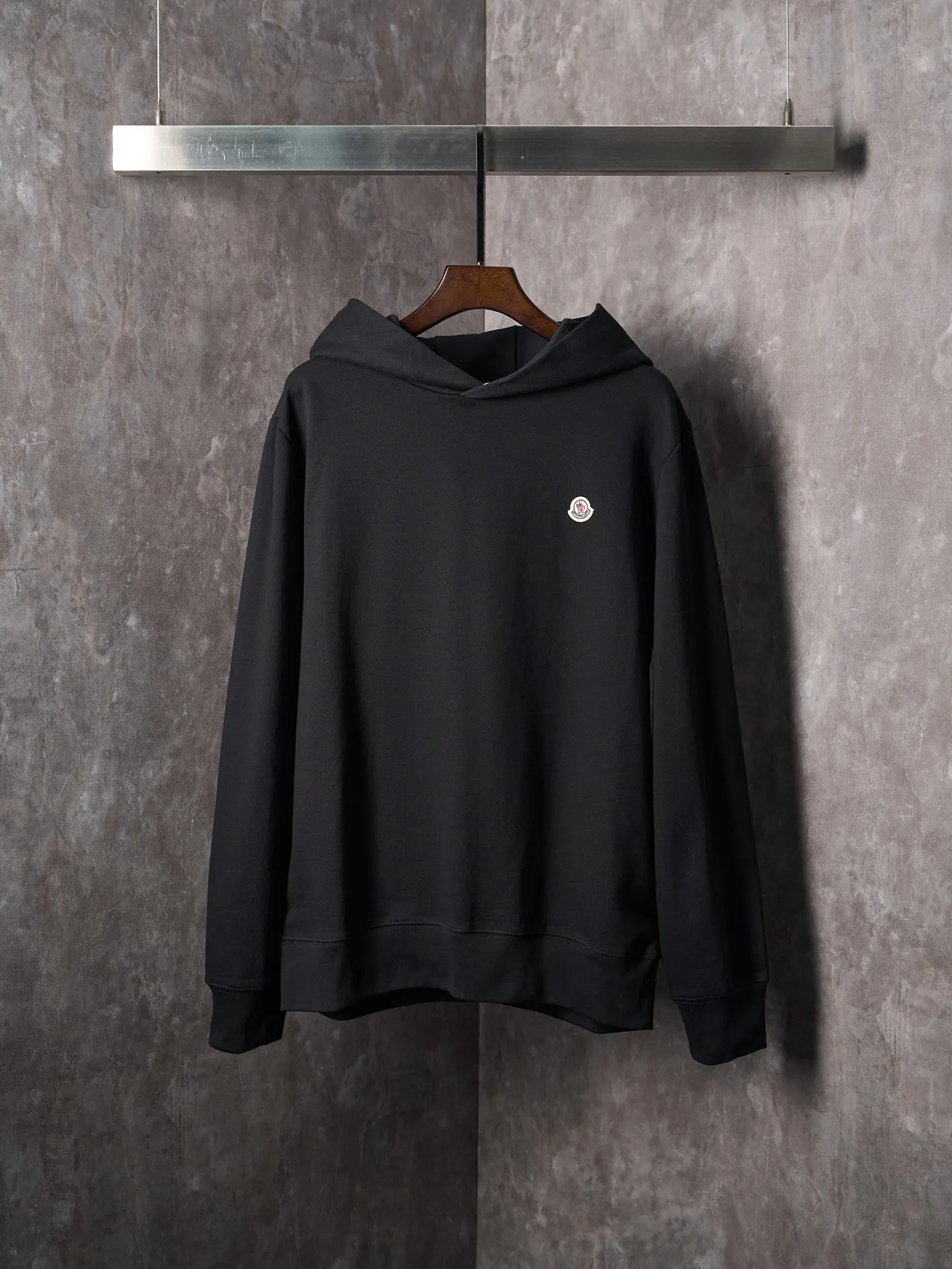 P380 Actual hanging auction] MONCLER/Mask solid color logo patch hooded sweatshirt [Ready stock] S M L
