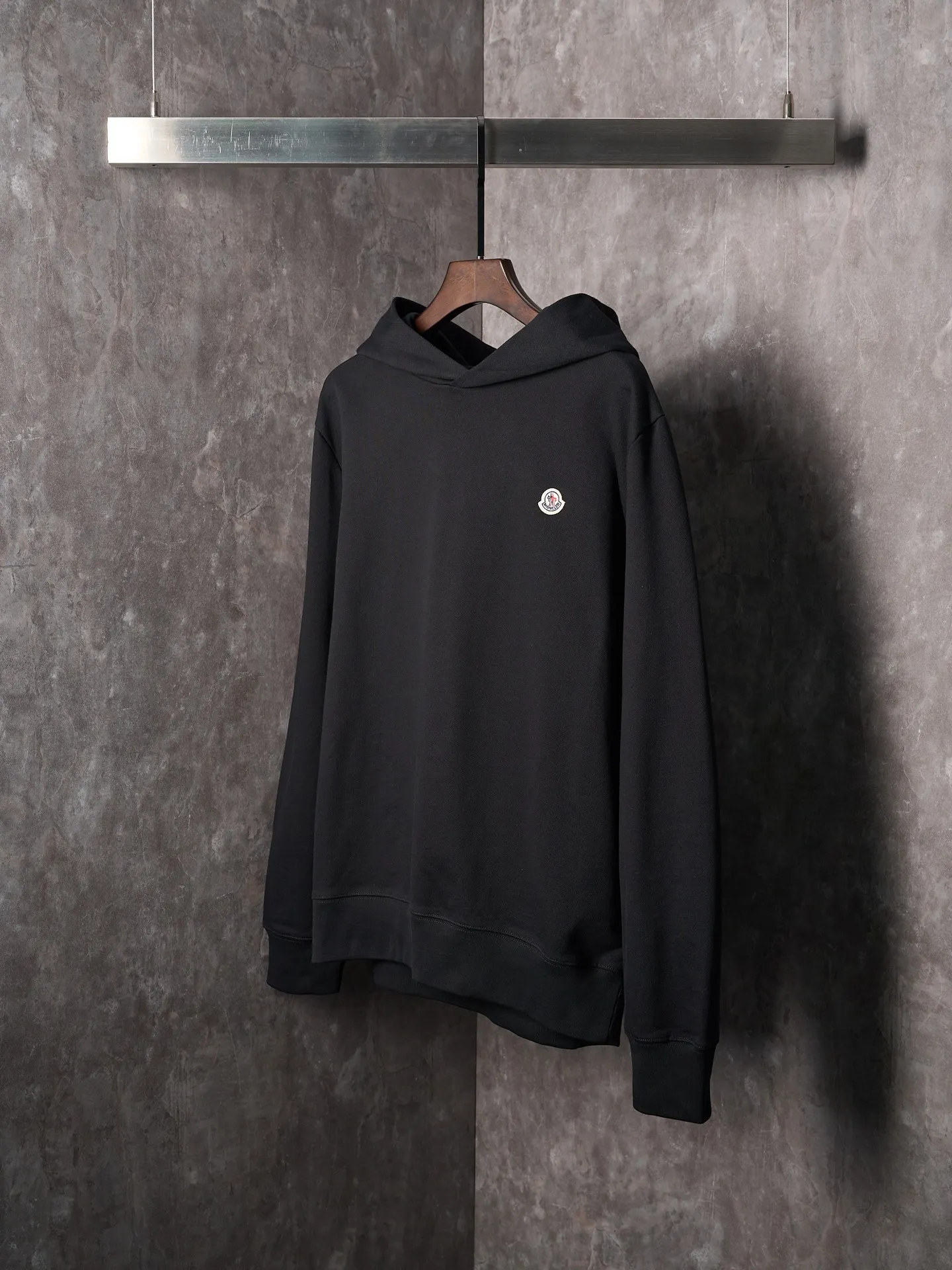 P380 Actual hanging auction] MONCLER/Mask solid color logo patch hooded sweatshirt [Ready stock] S M L