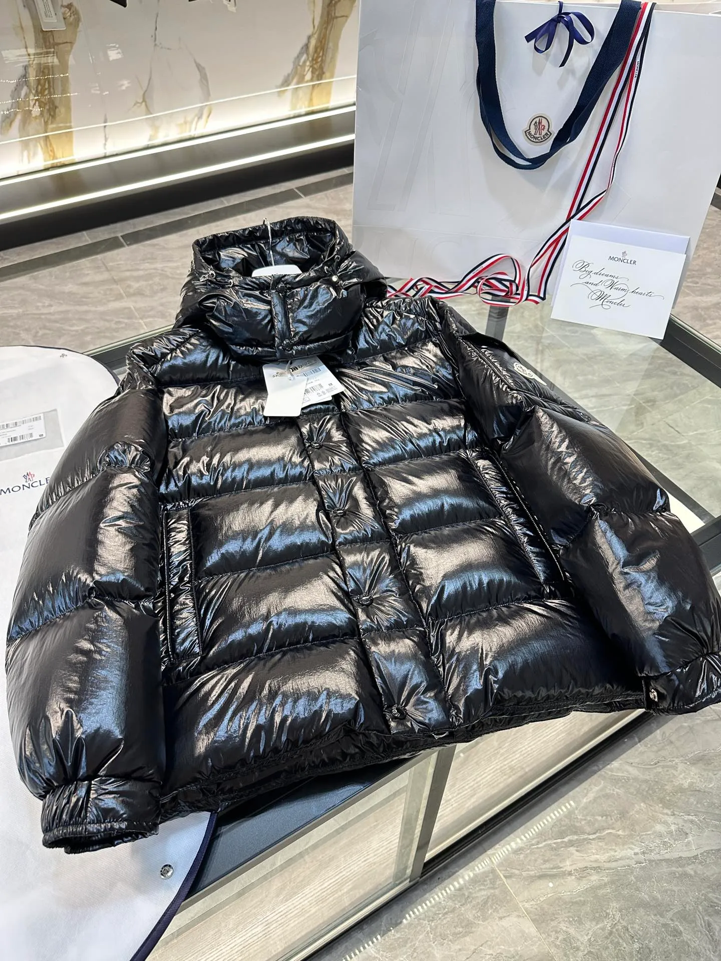 P760 Moncler Maya 70 winter short down jacket. Goose down filled version. More details in real shots.