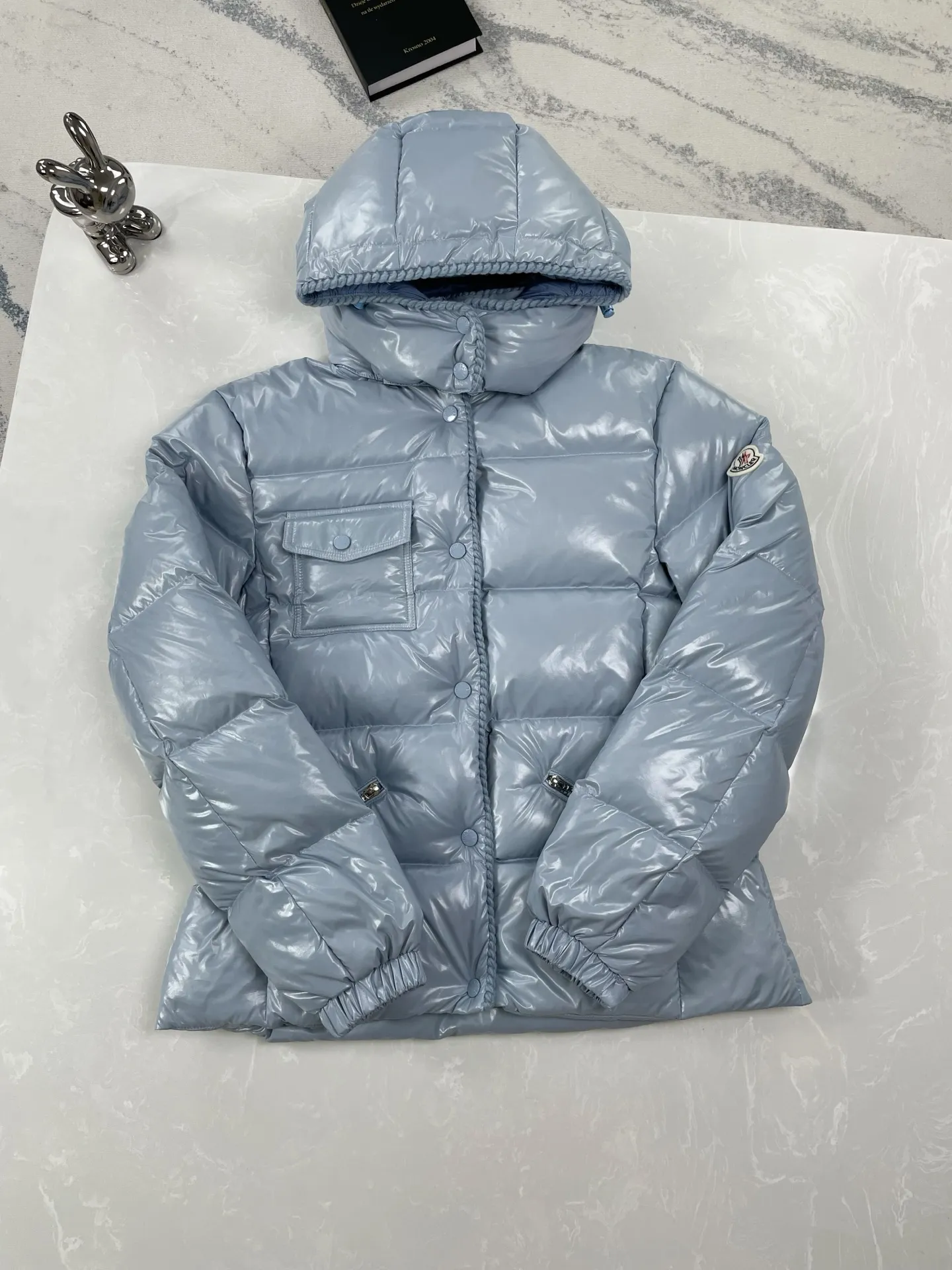 P930 (high version) Moncler-Mask-25ss woven trim hooded women's slimming waist down jacket Size:0 1 2 3