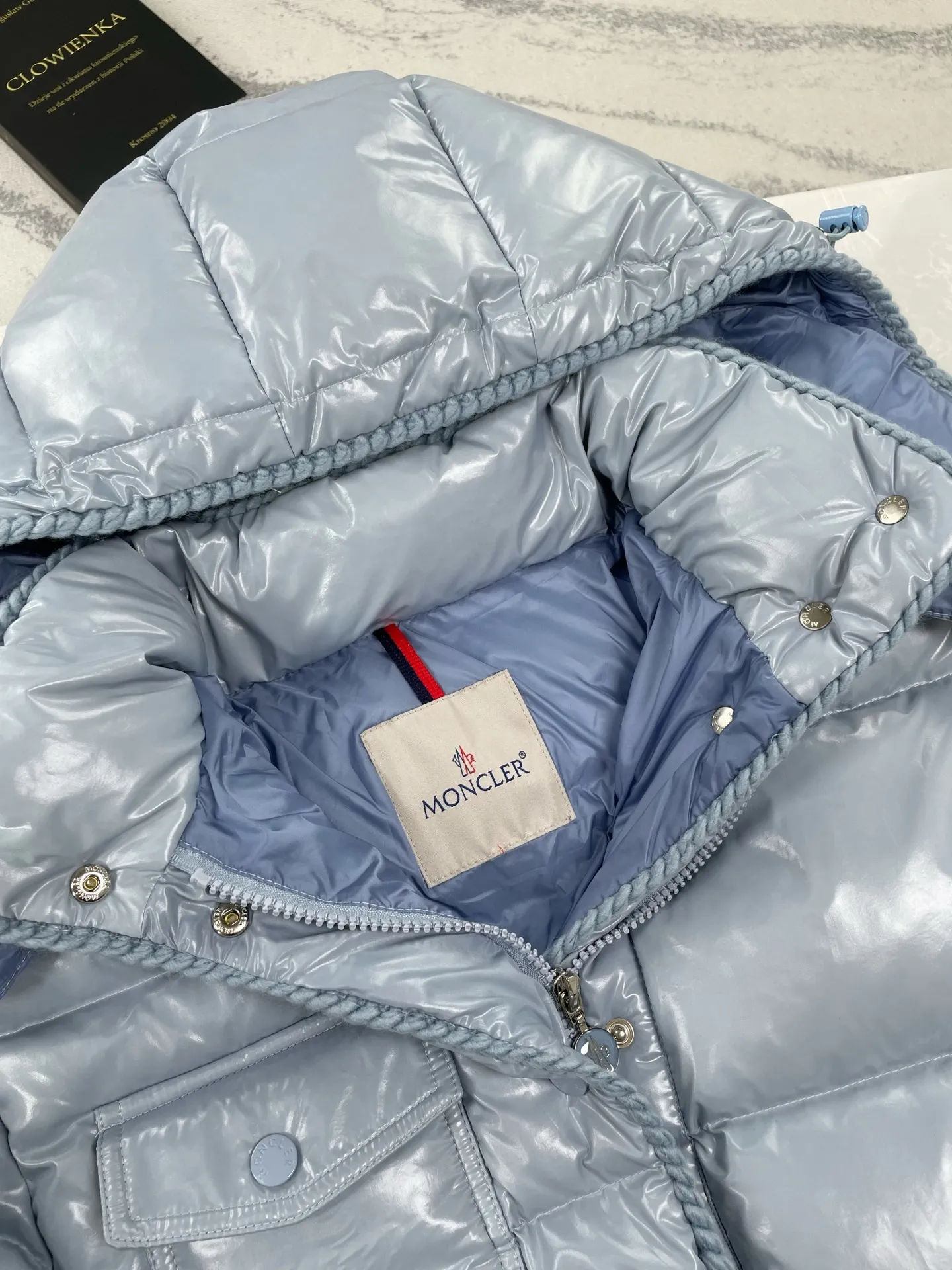 P930 (high version) Moncler-Mask-25ss woven trim hooded women's slimming waist down jacket Size:0 1 2 3