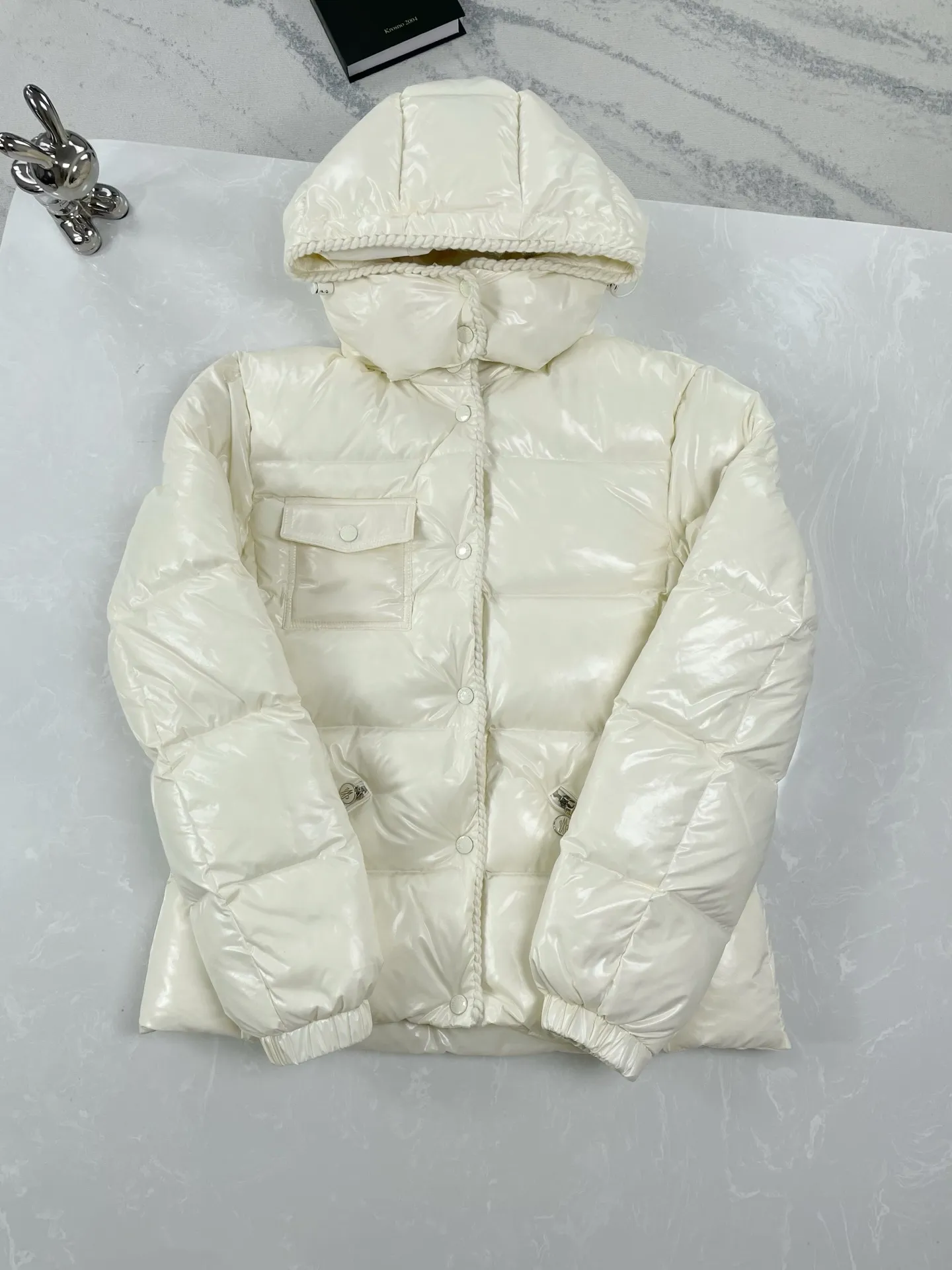 P930 (high version) Moncler-Mask-25ss woven trim hooded women's slimming waist down jacket Size:0 1 2 3