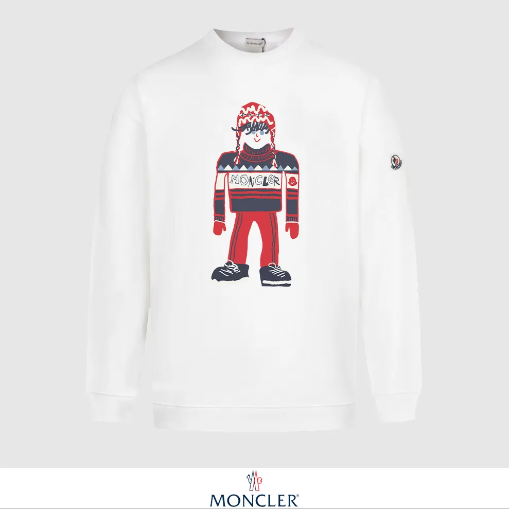 P240 Recommend the most popular Moncler masked 380g printed terry crew neck sweatshirt. Breathable pure cotton fabric. The texture is very soft and comfortable. No shrinkage, no deformation, no pilling). Original customized accessories. Collar label. Wash mark. Hang tag. Packaging (perfect details). Color: White. Black. Size: XS S M L.