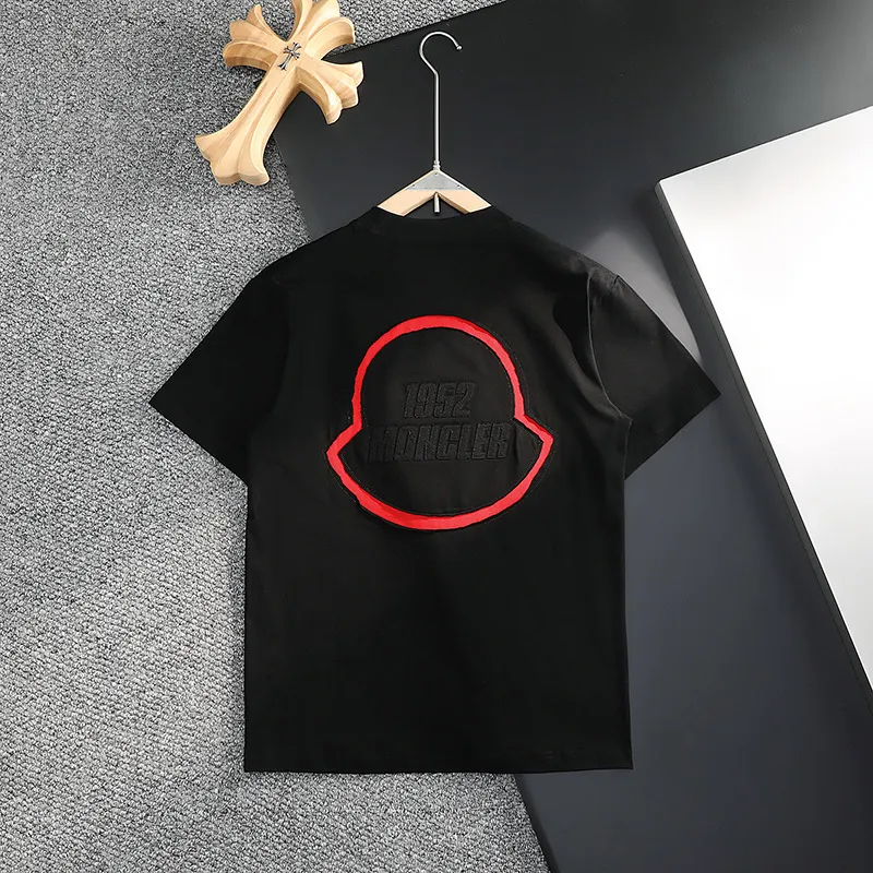 P170 MONCLER 2025 spring and summer new model, trendy hollow patch embroidery, round neck short-sleeved T-shirt, fashionable men and women, S M L XL XXL five sizes black white